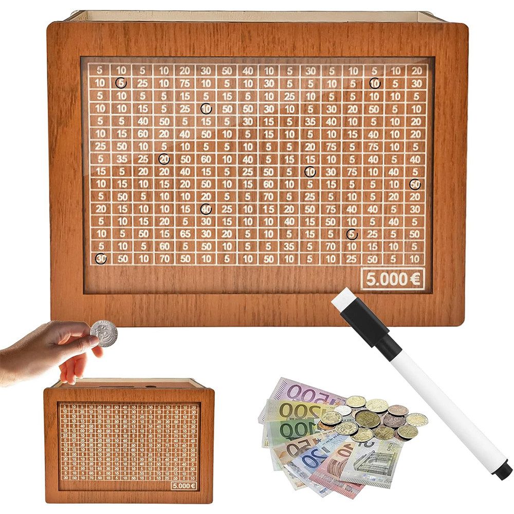 TUWENA Spardose Holzspardose mit Sparziel und numerischer Kennung