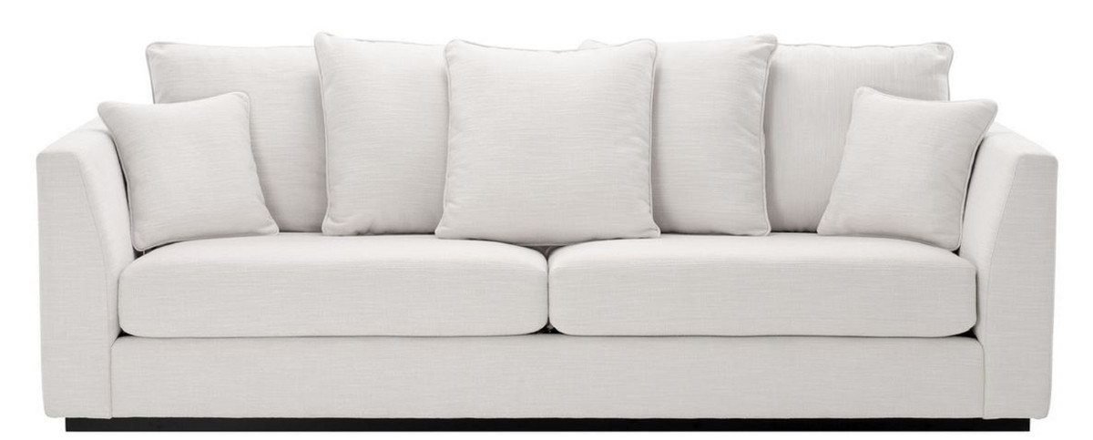 Casa Padrino Sofa Wohnzimmer Sofa mit 7 Kissen Weiß / Schwarz 255 x 100 x H. 90 cm - Luxus Couch - Wohnzimmer Möbel