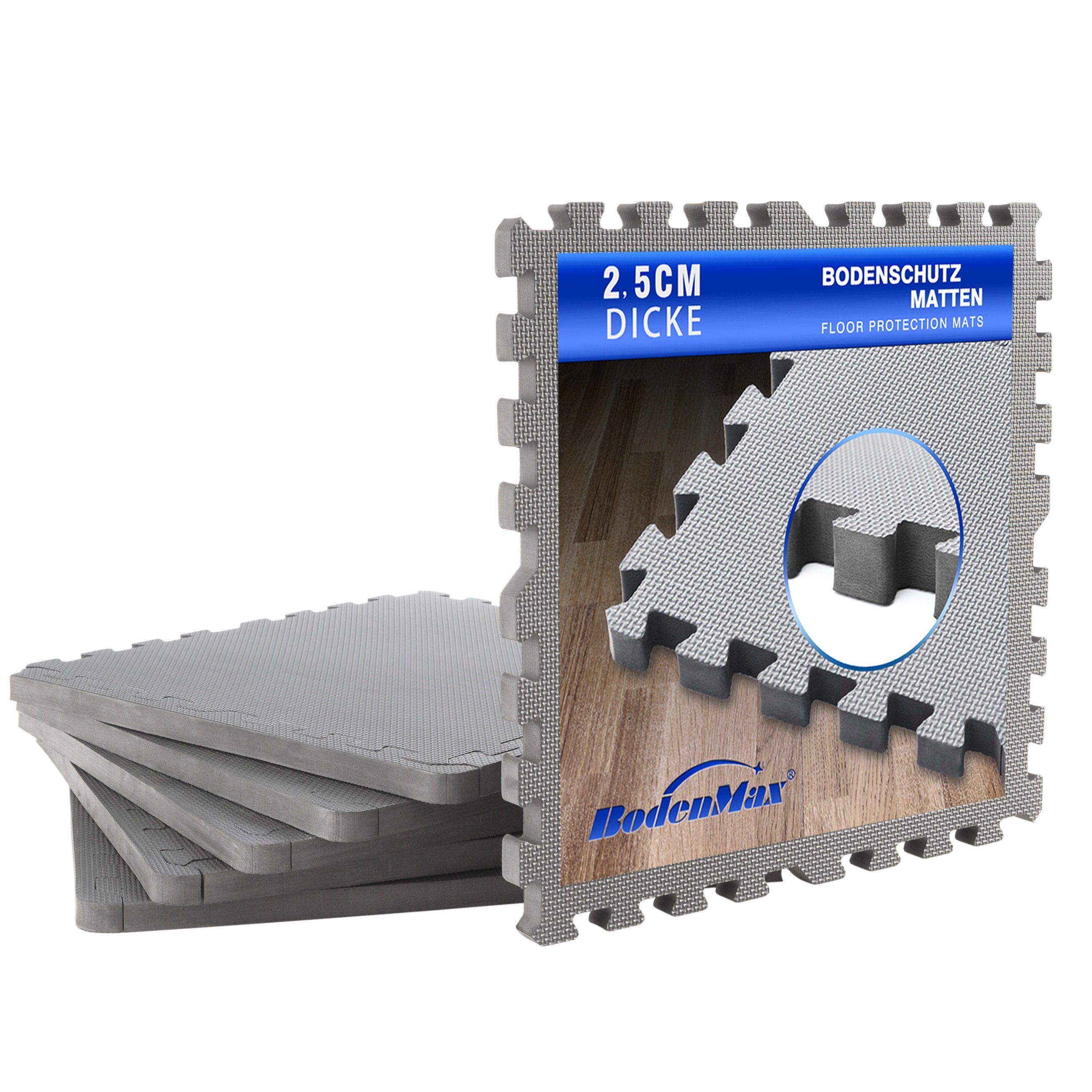 BodenMax Bodenturnmatte BodenMax Sportmatte, 58x58x2.5 cm, schwarz,blau und grau (6-St)