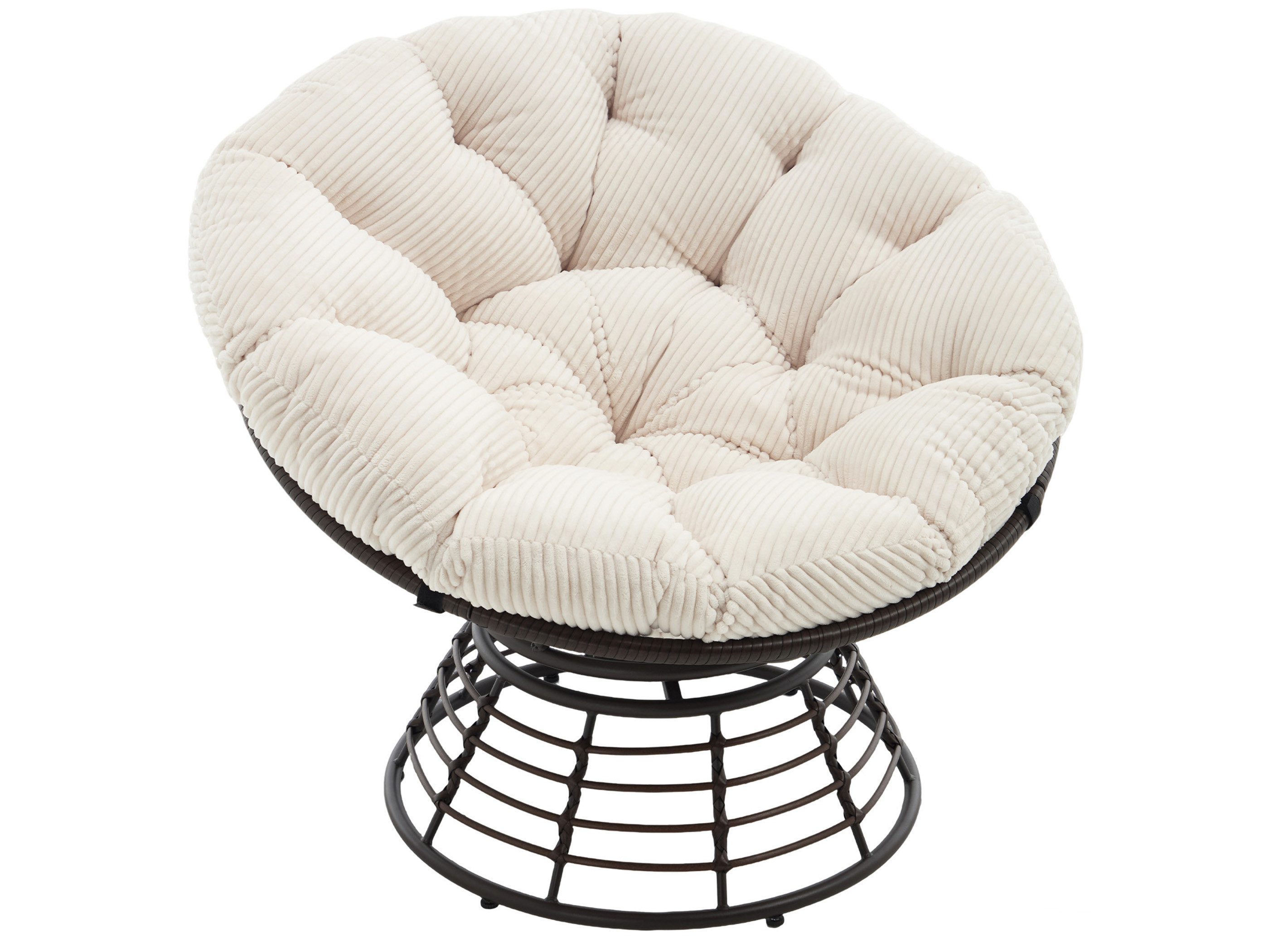 SeedWave Loungesessel 360° Drehbarer Papasan-Sessel Stahlgestell mit 92cm Trennbarem Polster, Relaxsessel für Balkon, Garten, Terrasse