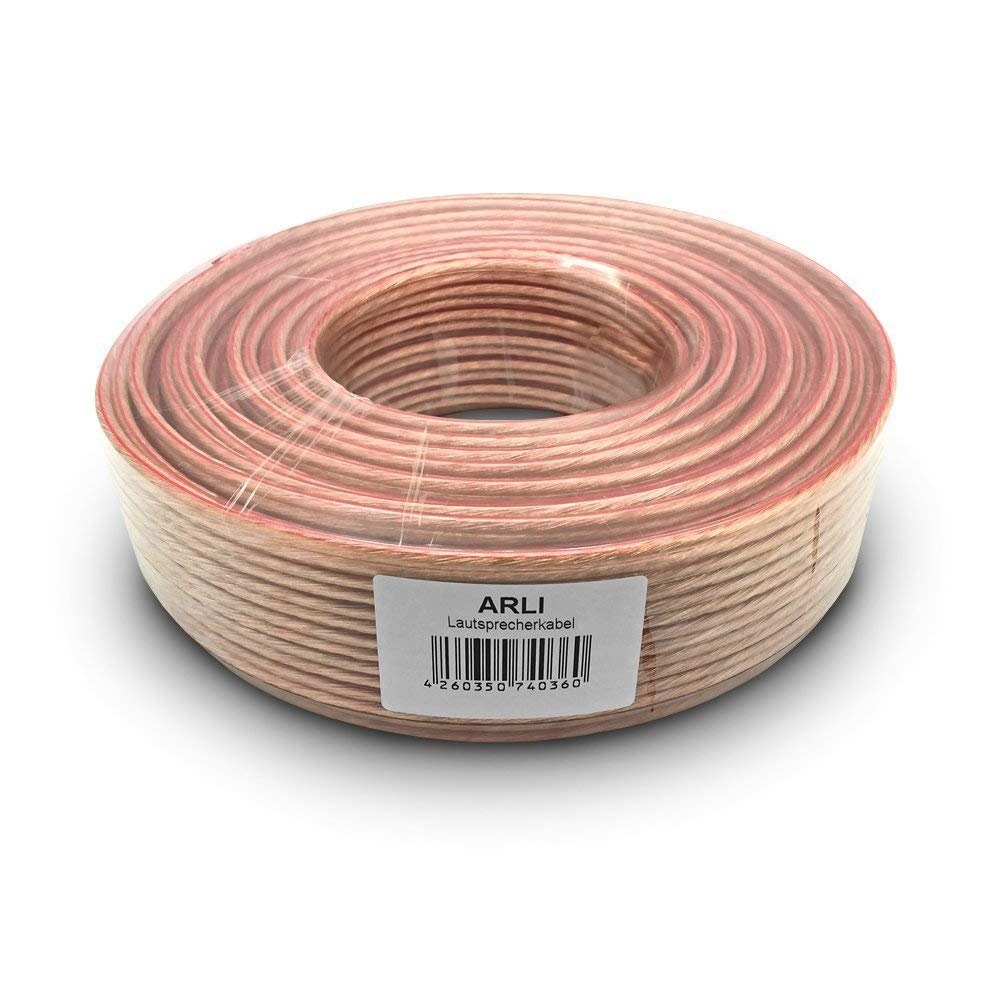 ARLI 2 x 4 mm² transparent Lautsprecherkabel Lautsprecher Box Kabel Audio-Kabel, (2500 cm), 25m 2 x 4 mm² transparent
