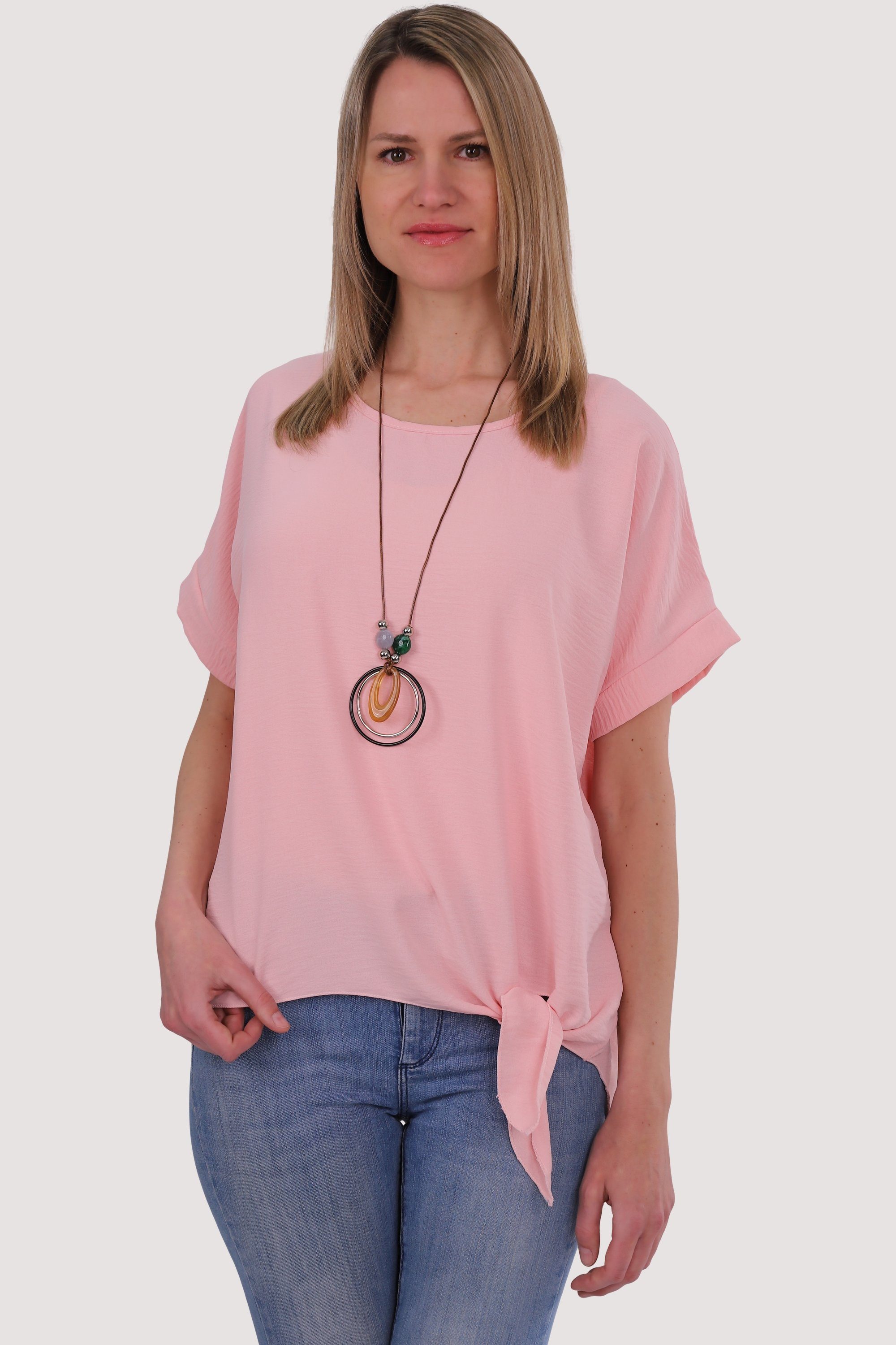 malito more than fashion Blusenshirt 10508 mit Bindeknoten und Kette Einheitsgröße rosa
