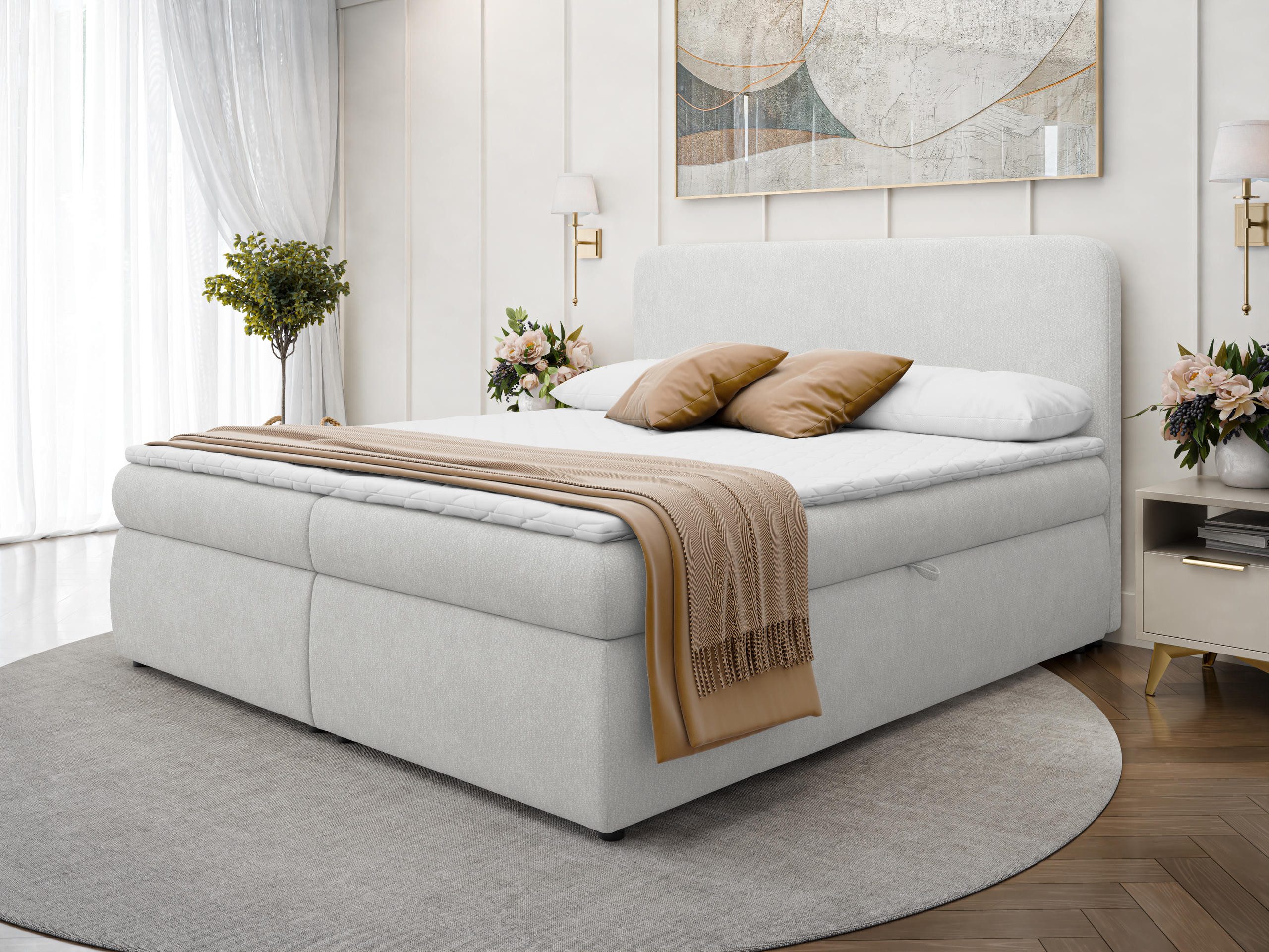MIRJAN24 Boxspringbett Bonny (mit zwei Bettkästen für die Bettwäsche, 7 cm Topper), Polsterkopfteil, Härtegrad: H3