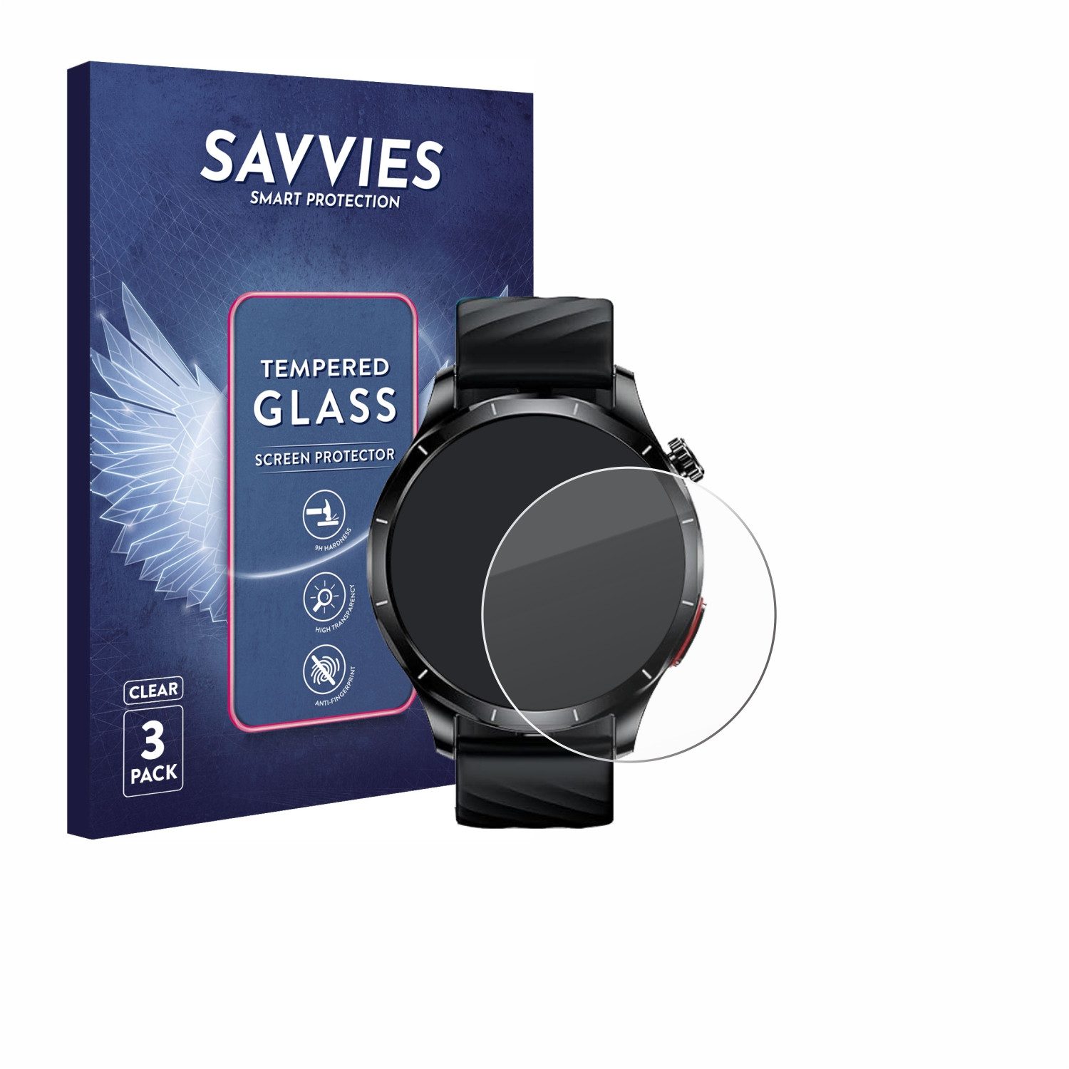 Savvies Displayschutzglas Schutzglas für Lgnitek ‎Aegis S1 1.43", 3 Stück, Displayschutz 9H Glas Klar Transparent