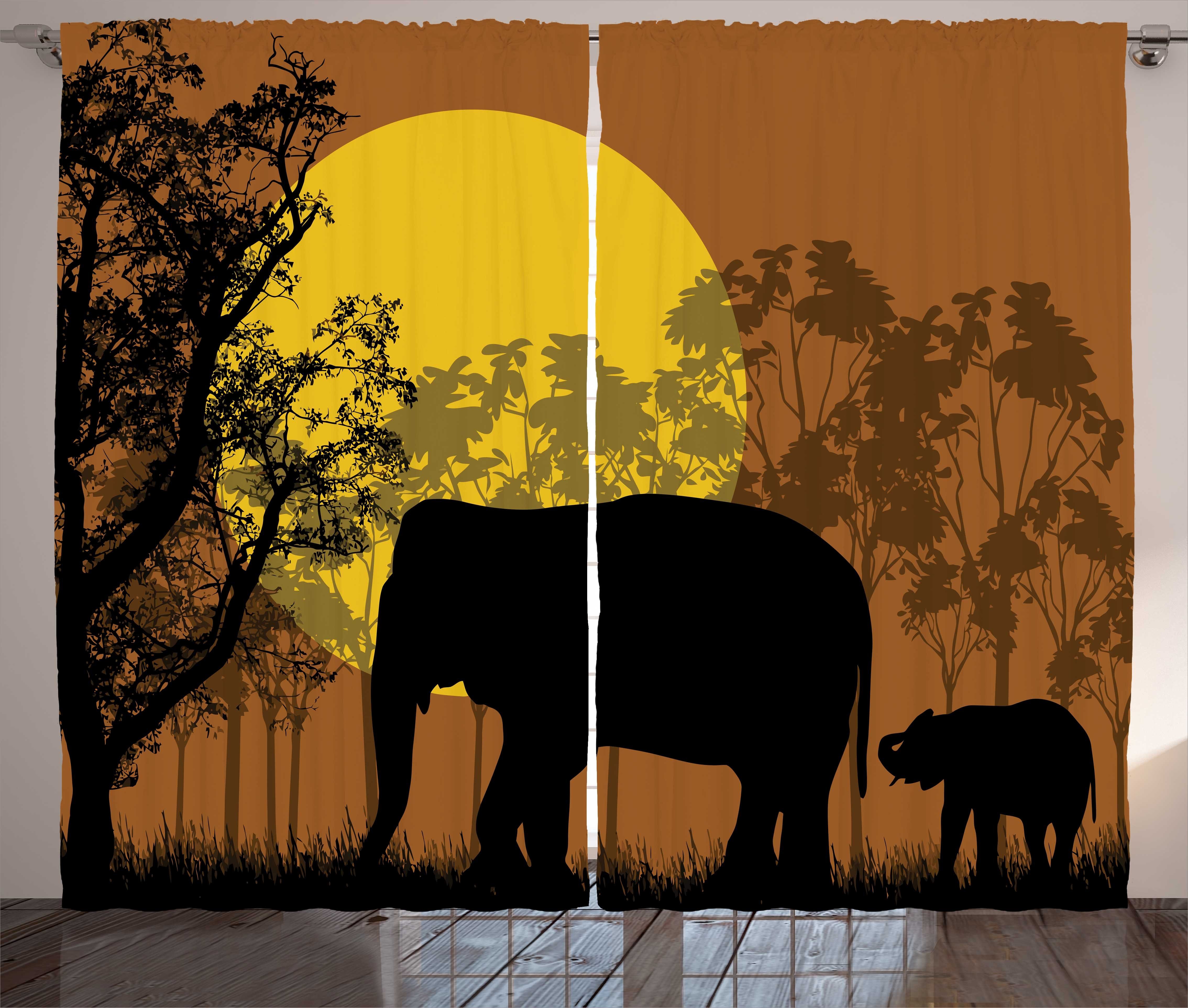 Gardine Schlafzimmer Kräuselband Vorhang Schlaufen und Abakuhaus, und Elefant mit Tiere Bäume Haken