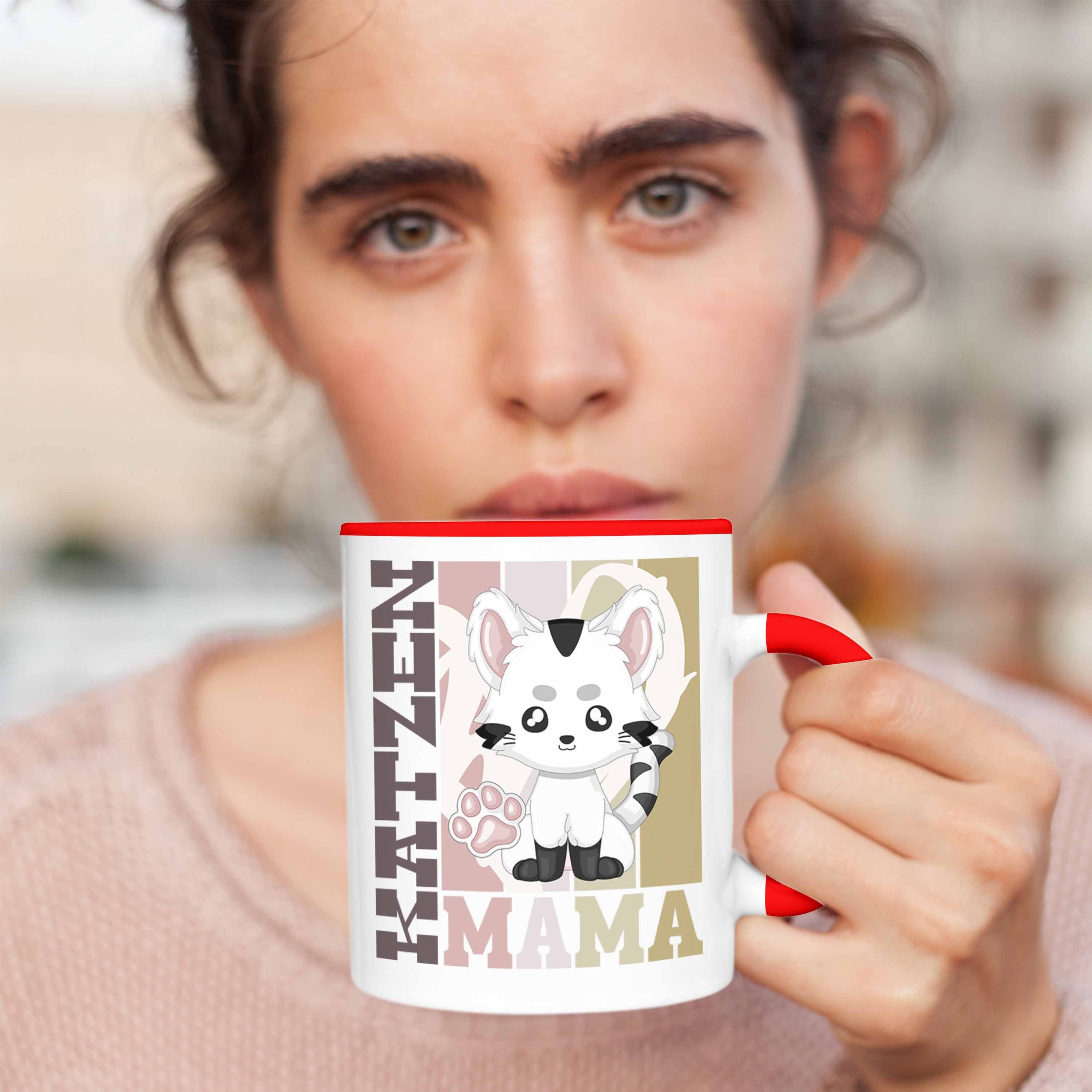 für Spruch - Katzen Besitzerin Katze Mama Trendation Rot Tasse Trendation Geschenk Tasse Ge