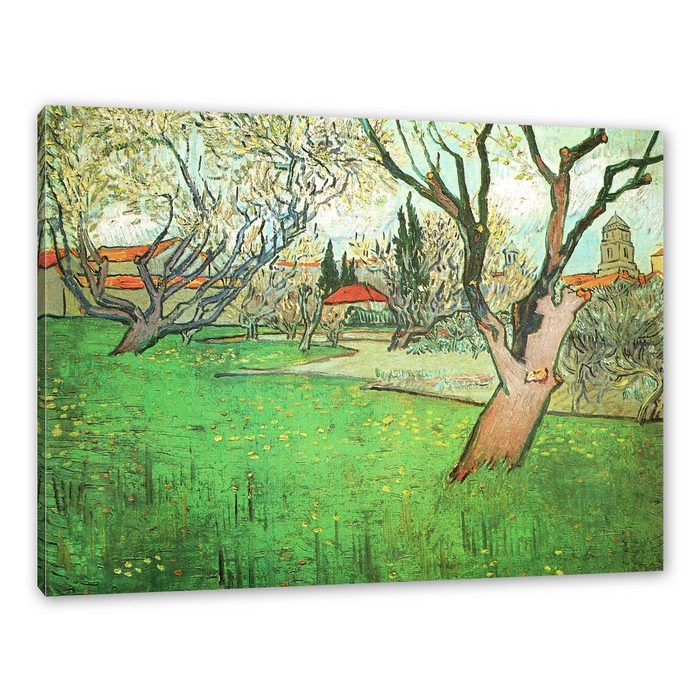 Pixxprint Leinwandbild Vincent Van Gogh - Blühende Obstgärten Blick auf Arles Wanddekoration (1 St) Leinwandbild fertig bespannt inkl. Zackenaufhänger