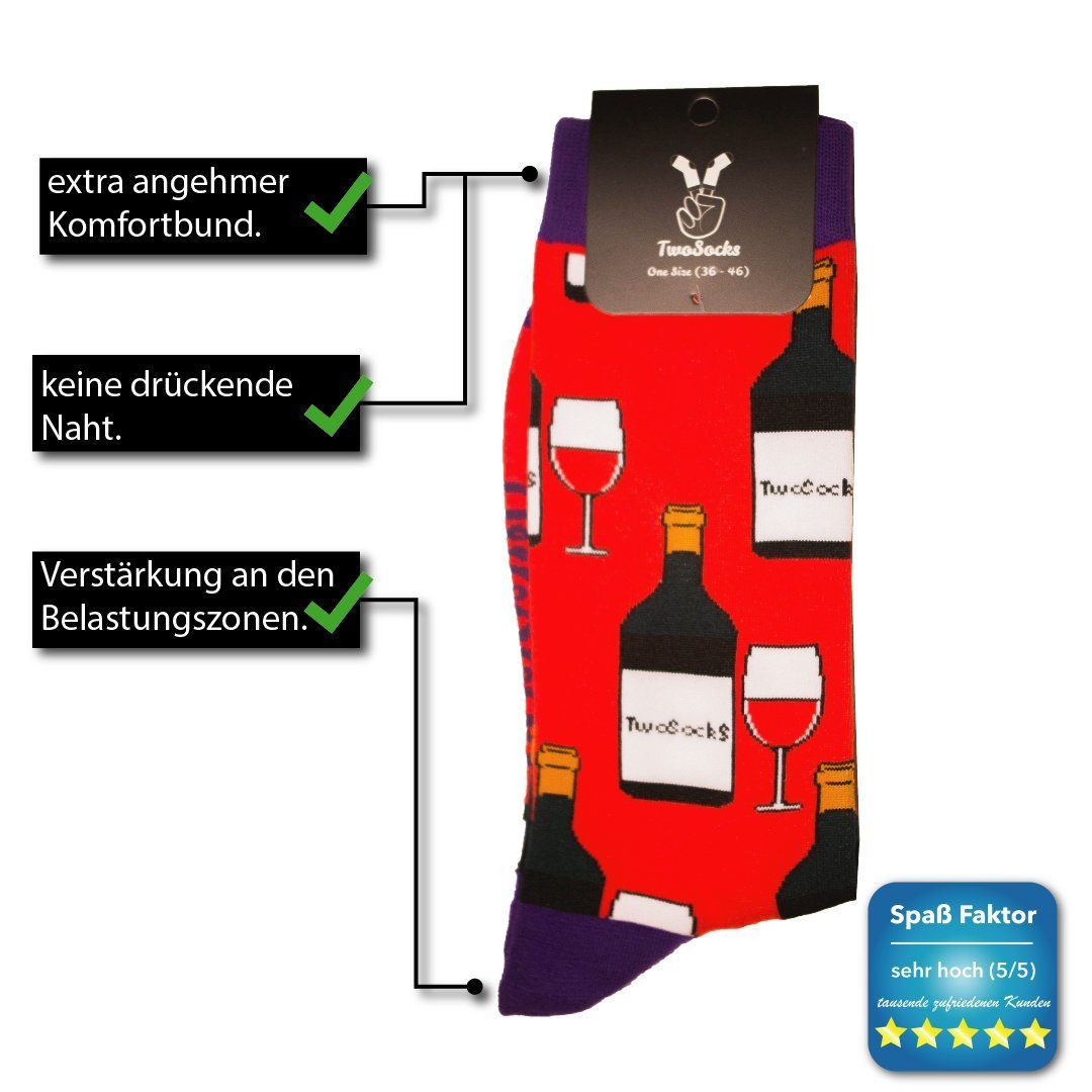 Einheitsgröße TwoSocks Socken Herren Baumwolle, Socken & aus Wein Damen lustige Freizeitsocken