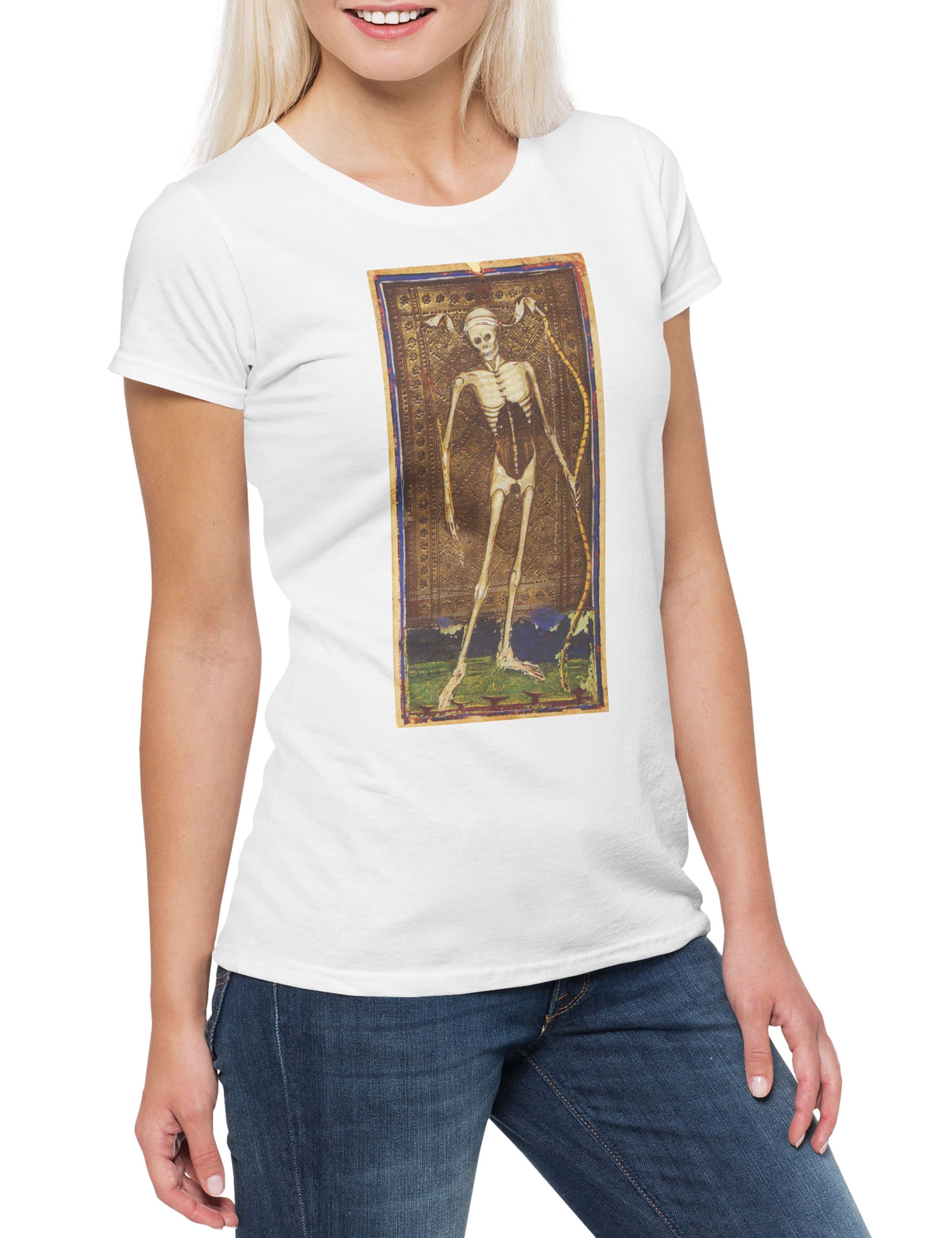 Print-Shirt Tarot Arcanum Death Damen T-Shirt Karte Karten Card Voddoo Der Tod