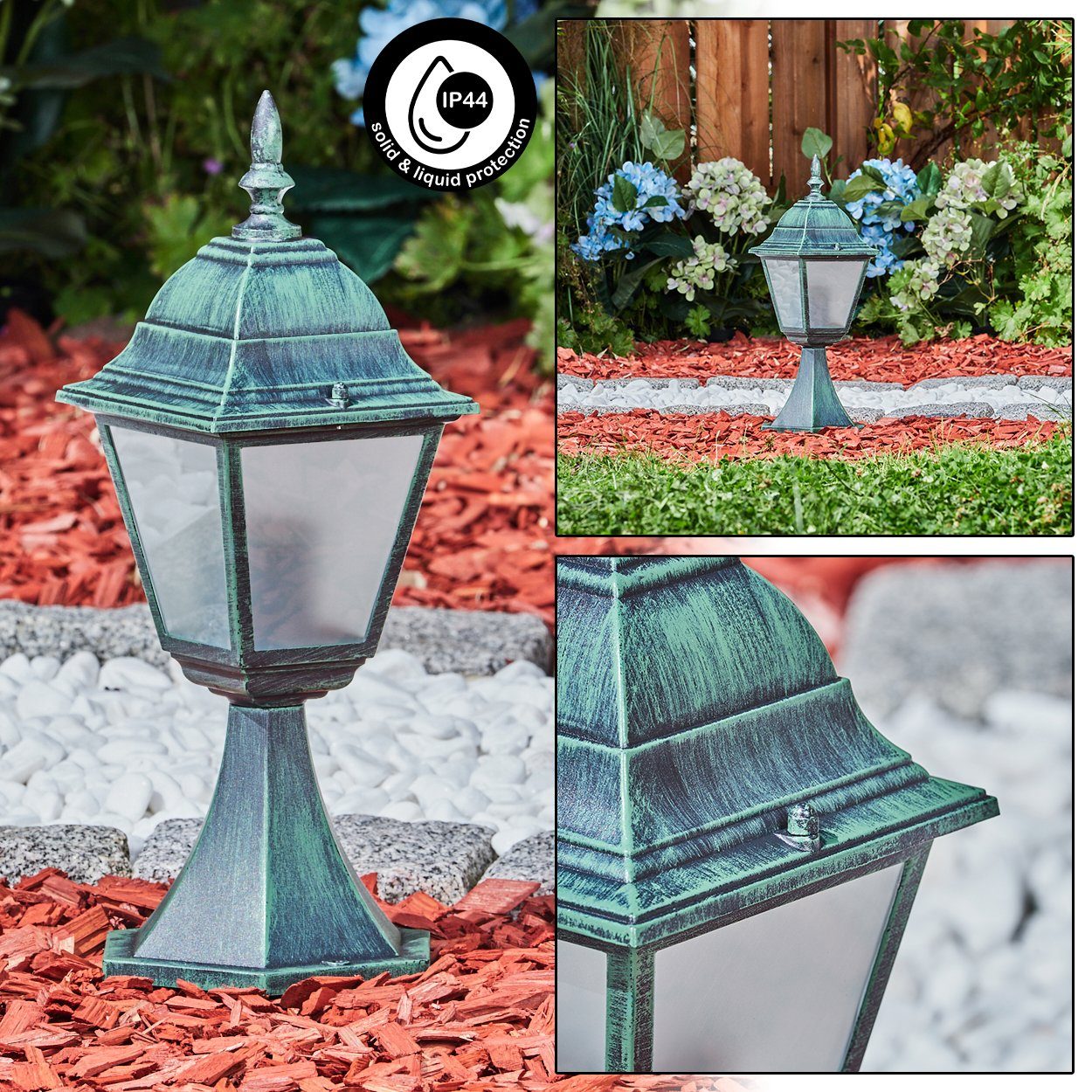 hofstein Pollerleuchte Sockelleuchte aus Metall/Glas in Schwarz-Grün/Milchglas, ohne Leuchtmittel, Wegeleuchte, Gartenbeleuchtung IP44, 1x E27, ohne Leuchtmittel