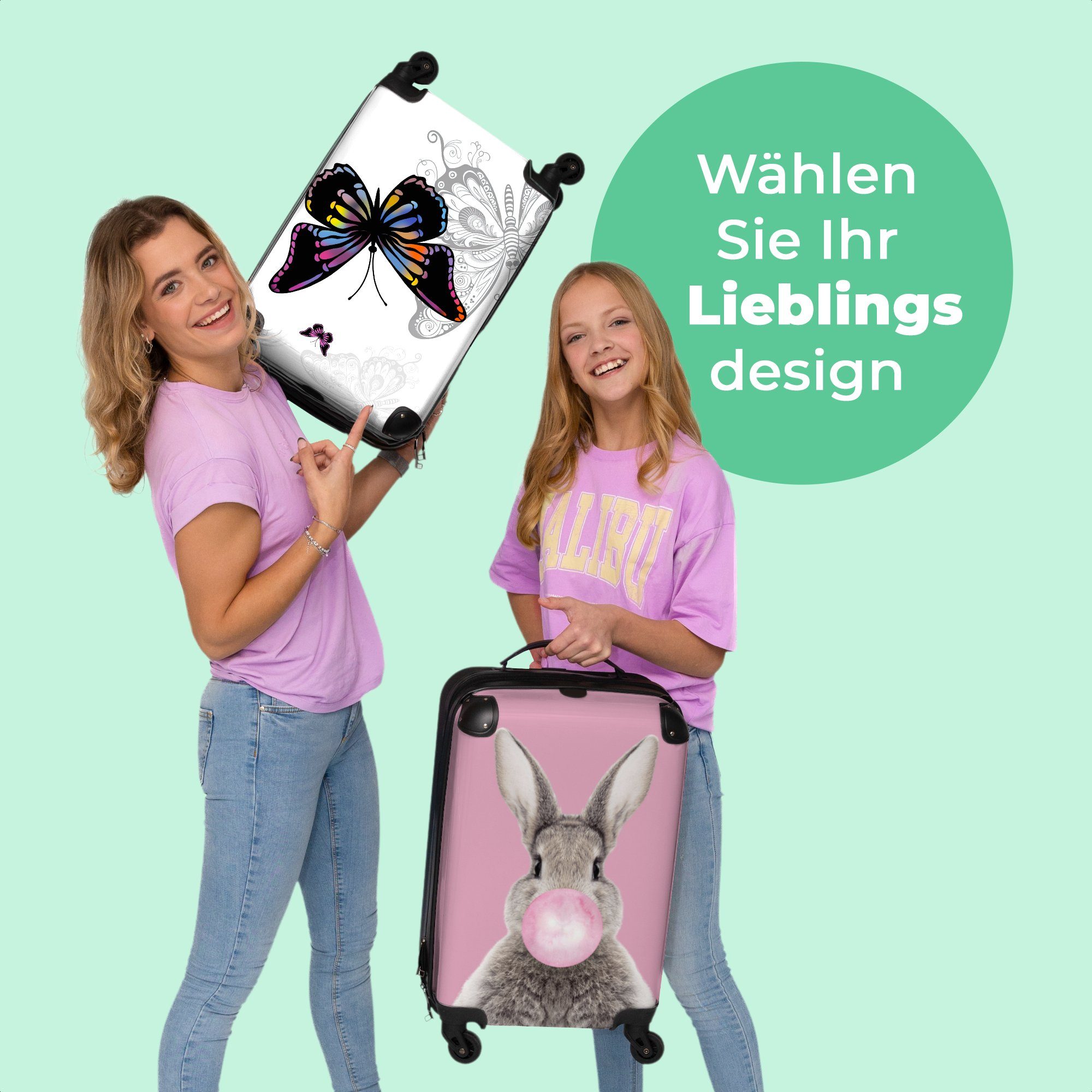 - - Reisekoffer mit NoBoringSuitcases.com© Handgepäck - Schmetterling Rollen Kleine - Weiß Handgepäckkoffer Cabin Rollen, 4 4 Regenbogen Trolley Rollkoffer 55x35x20cm Design,