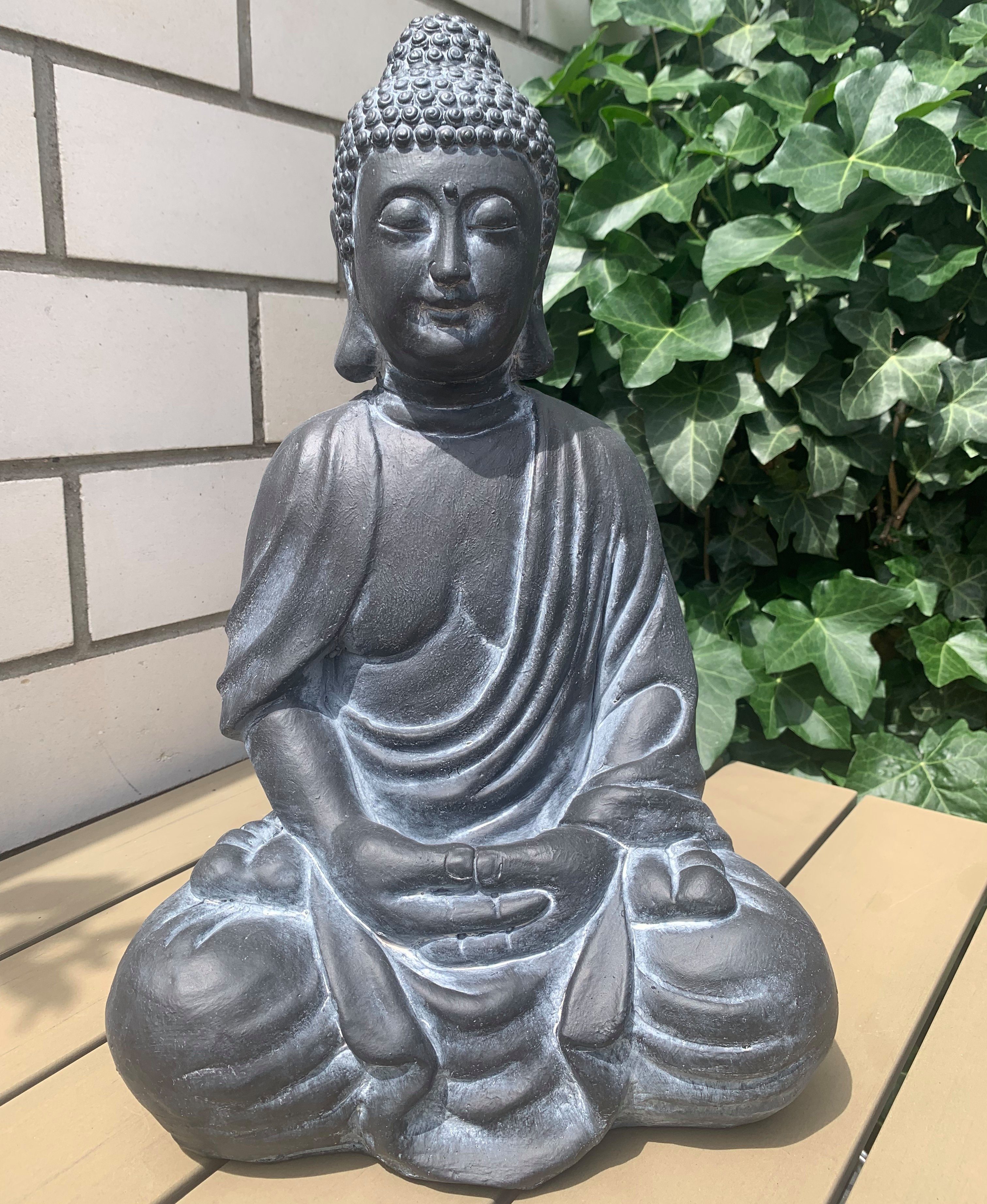 Buddha Statue Skulptur Gartenfigur Dekofigur Feng Shui Figur groß 46 cm bronze 