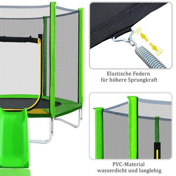 WISHDOR Gartentrampolin Gartentrampolin,Kindertrampolinm Jugendtrampolin,Heimtrampolin, Ø 213,00 cm, Mit Leiter,gepolstert Stangen,rutschen,Sicherheitsnetz,Randabdeckung