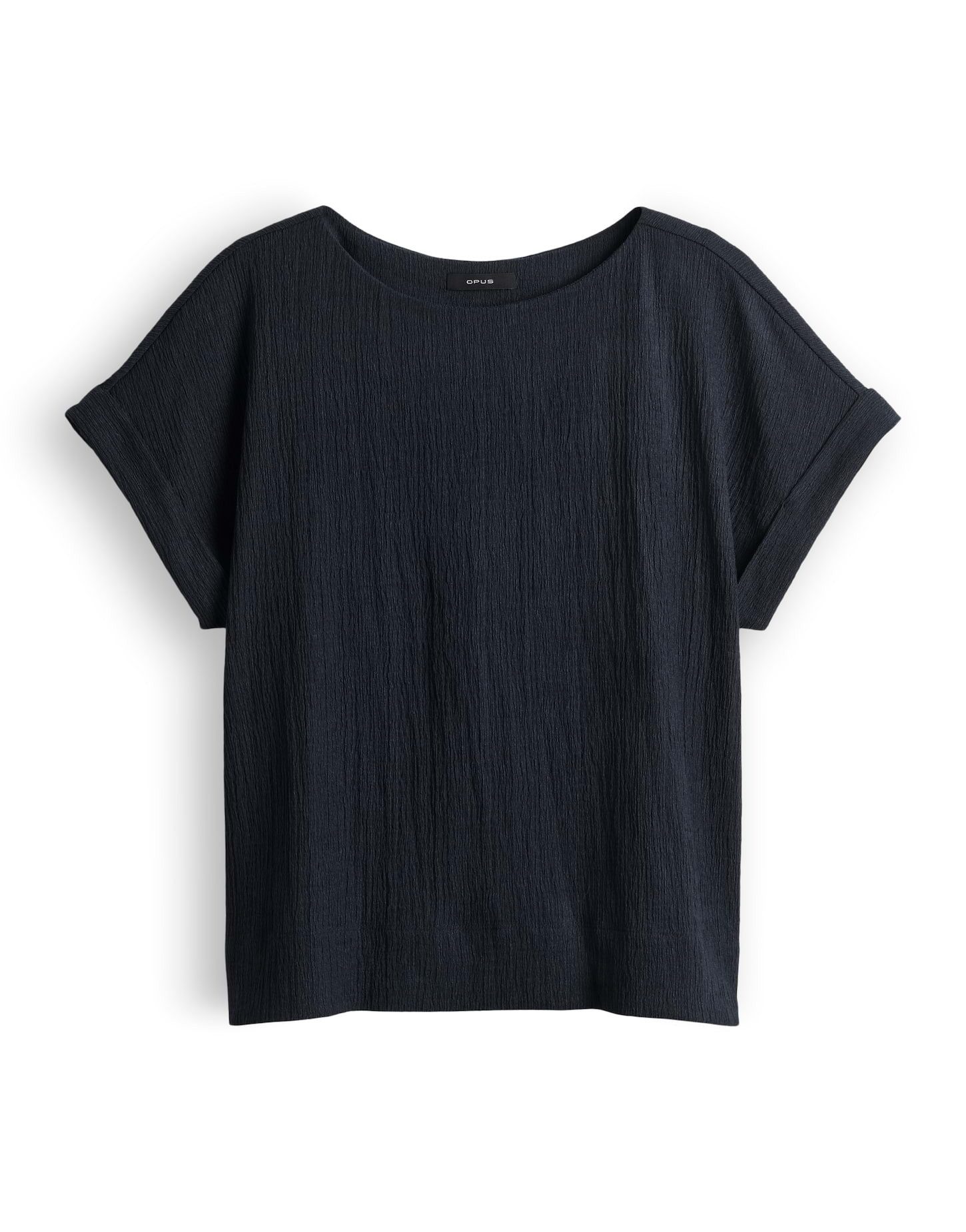 OPUS Kurzarmshirt Sikuro aus weichem Jersey mit Crinkle Effekt Der Aufschlag am Ärmel sorgt für eine entspannte Note