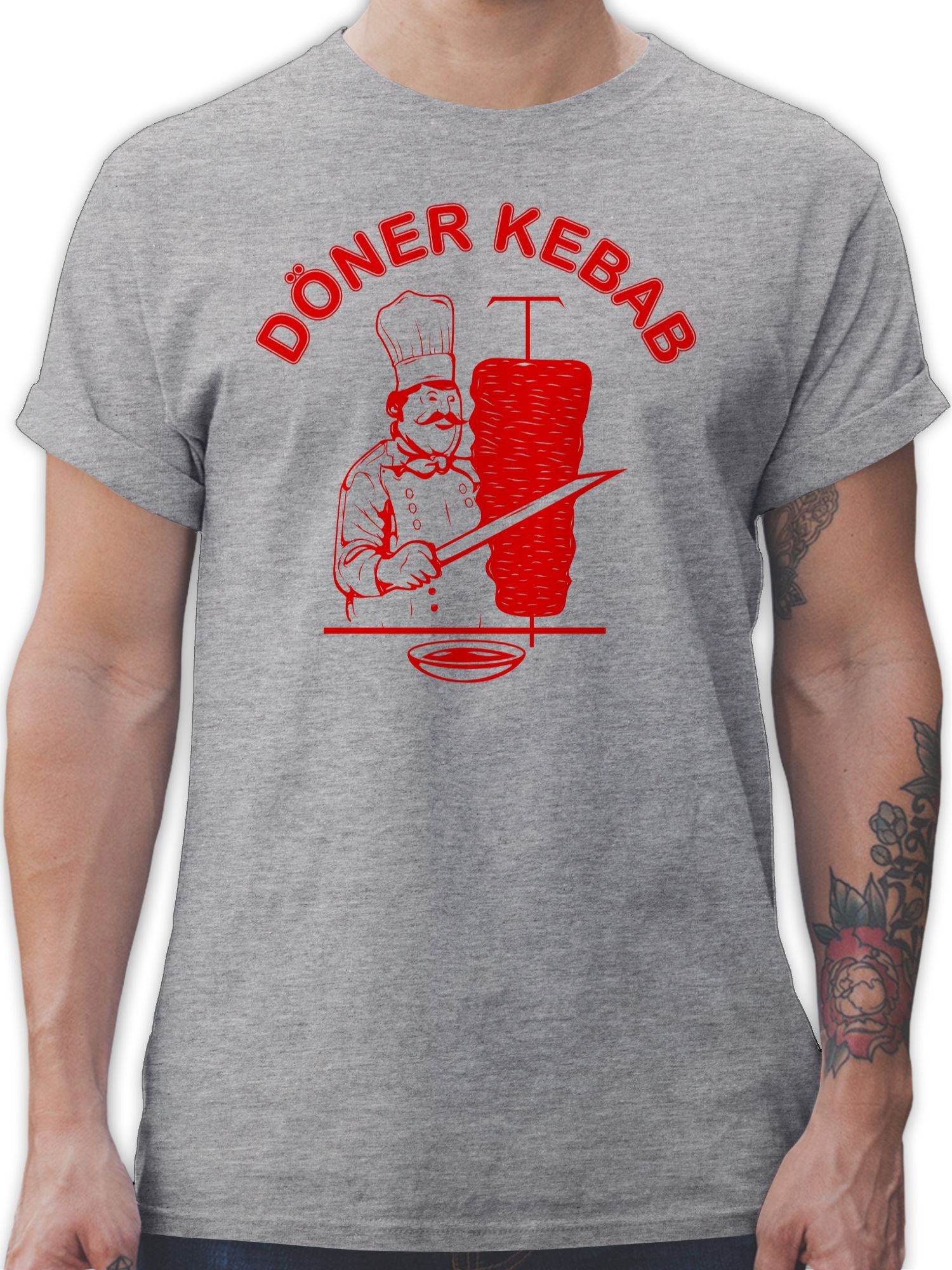 Shirtracer T-Shirt Original Döner Kebab Logo Karneval & Fasching 01 Grau meliert