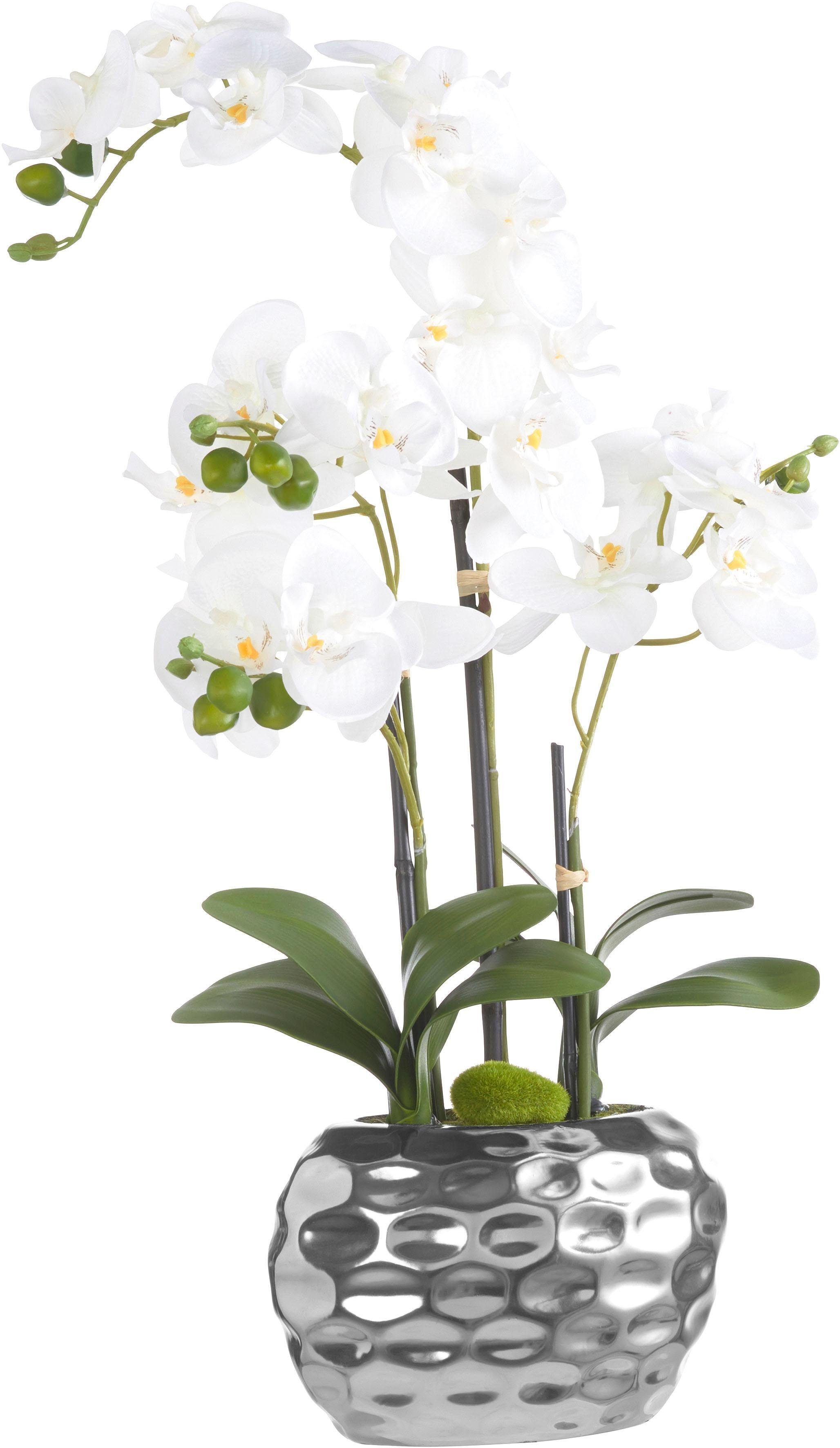 Höhe Orchidee, verankert im Fest Kunstpflanze cm, green, Creativ 55 Orchidee silberfarbigen Keramiktopf