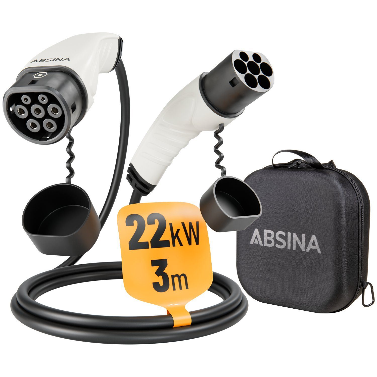 ABSINA Typ 2 Ladekabel 22kW & 32A für Elektroauto - 3 Meter Typ 2 Ladekabel  Elektroauto-Ladegerät (1-tlg)