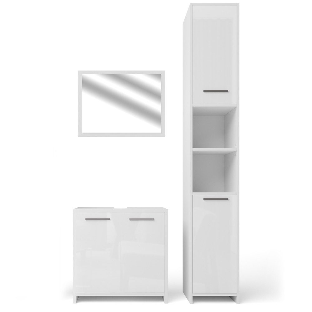 Vicco Badmöbel-Set Kiko, Weiß Hochglanz/Weiß, 3 günstig online kaufen
