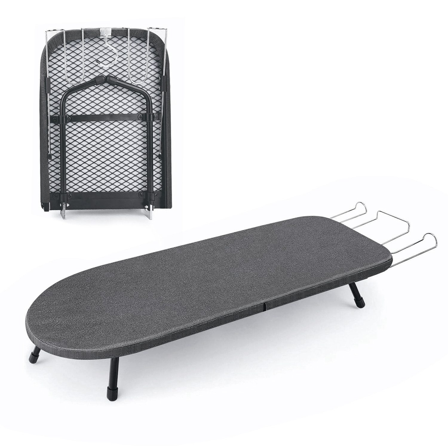 OSTWOLKE Tischbügelbrett Klappbares Mini-Bügelbrett 81x30 cm mit Bügelablage, mit Anti-Rutsch-Klappbeine, ideal für Wohnheime, Wohnungen und Reisen
