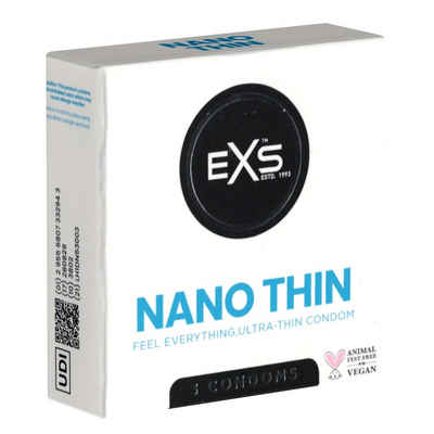 EXS Kondome Nano Thin - superdünne Kondome mit der dünnsten Wandstärke Packung mit, 3 St., extra dünne Kondome für echtes Gefühl, samtige Oberfläche, perfekte Wärme-Übertragung