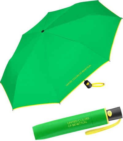 United Colors of Benetton Taschenregenschirm schöner Damen-Regenschirm mit Auf-Automatik, mit Kontrastfarben am Schirmrand - grün-gelb