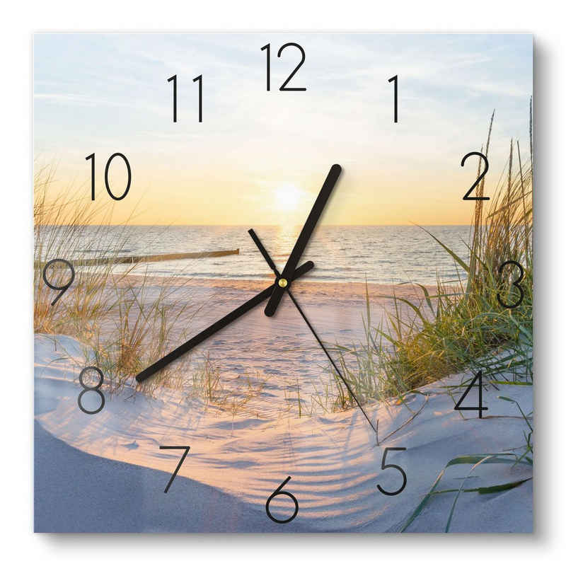 DEQORI Wanduhr 'Abendsonne an der Ostsee' (Glas Glasuhr modern Wand Uhr Design Küchenuhr)
