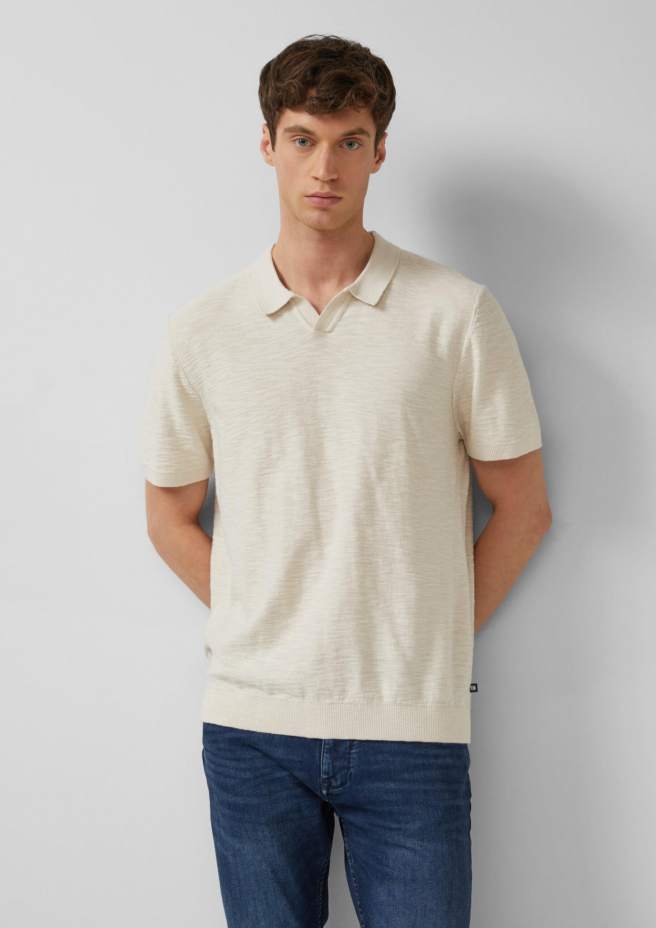 s.Oliver Kurzarmpullover Strickpullover Strick-Poloshirt in Flammgarnstruktur