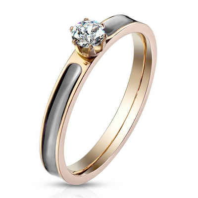 BUNGSA Fingerring Ring in Solitär-Optik mit schwarzer Zierfuge rosegold aus Edelstahl (Ring, 1-tlg), Frauen Mädchen