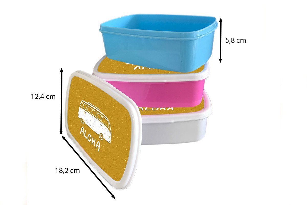 Kunststoff, - Brotbox Lunchbox weiß für Erwachsene, und - Kinder MuchoWow (2-tlg), Brotdose, Mädchen und Sommer Zitate, Bus für Jungs