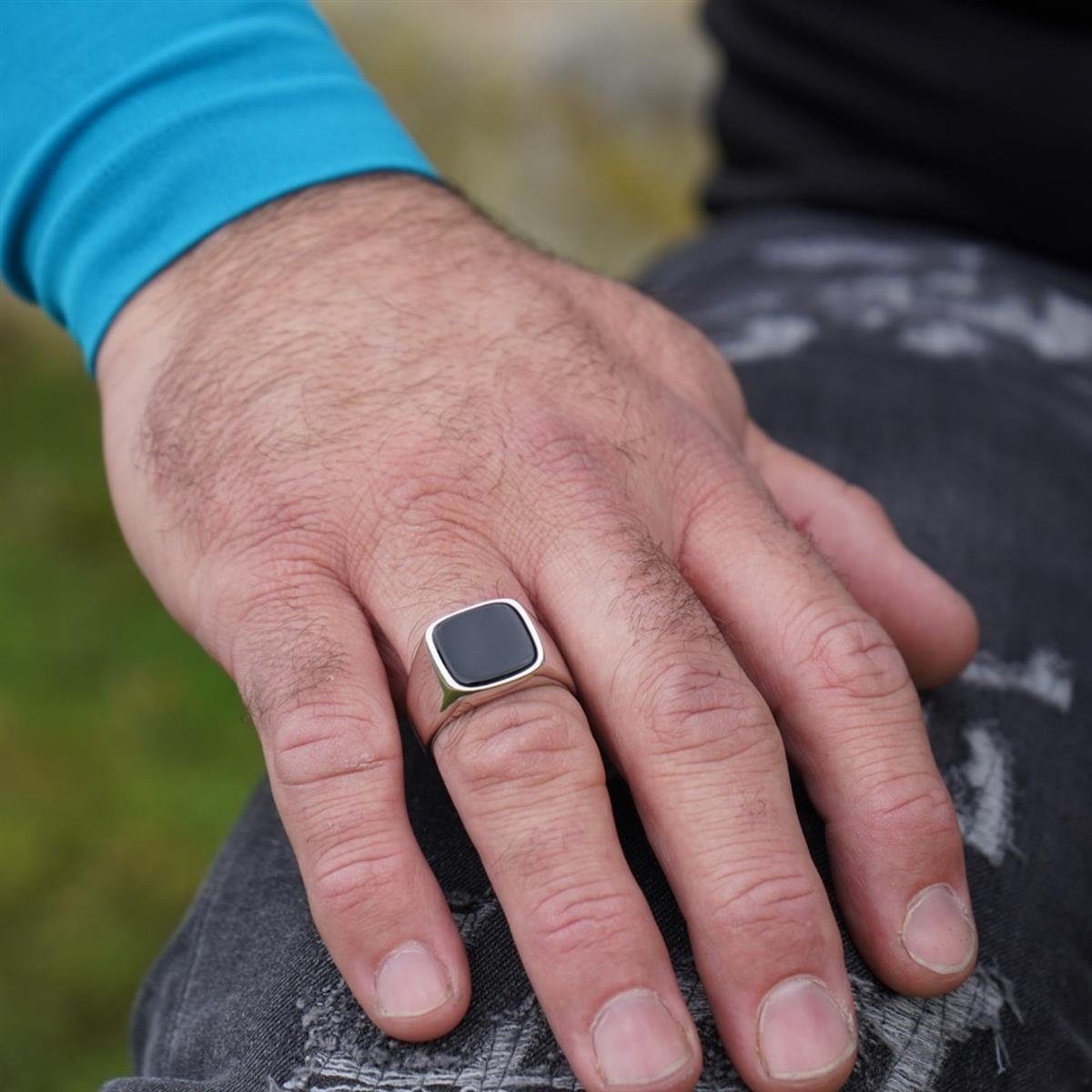 Tony Fein Siegelring Siegelring Onyx Stein 925er Silber, Made in Italy für Herren