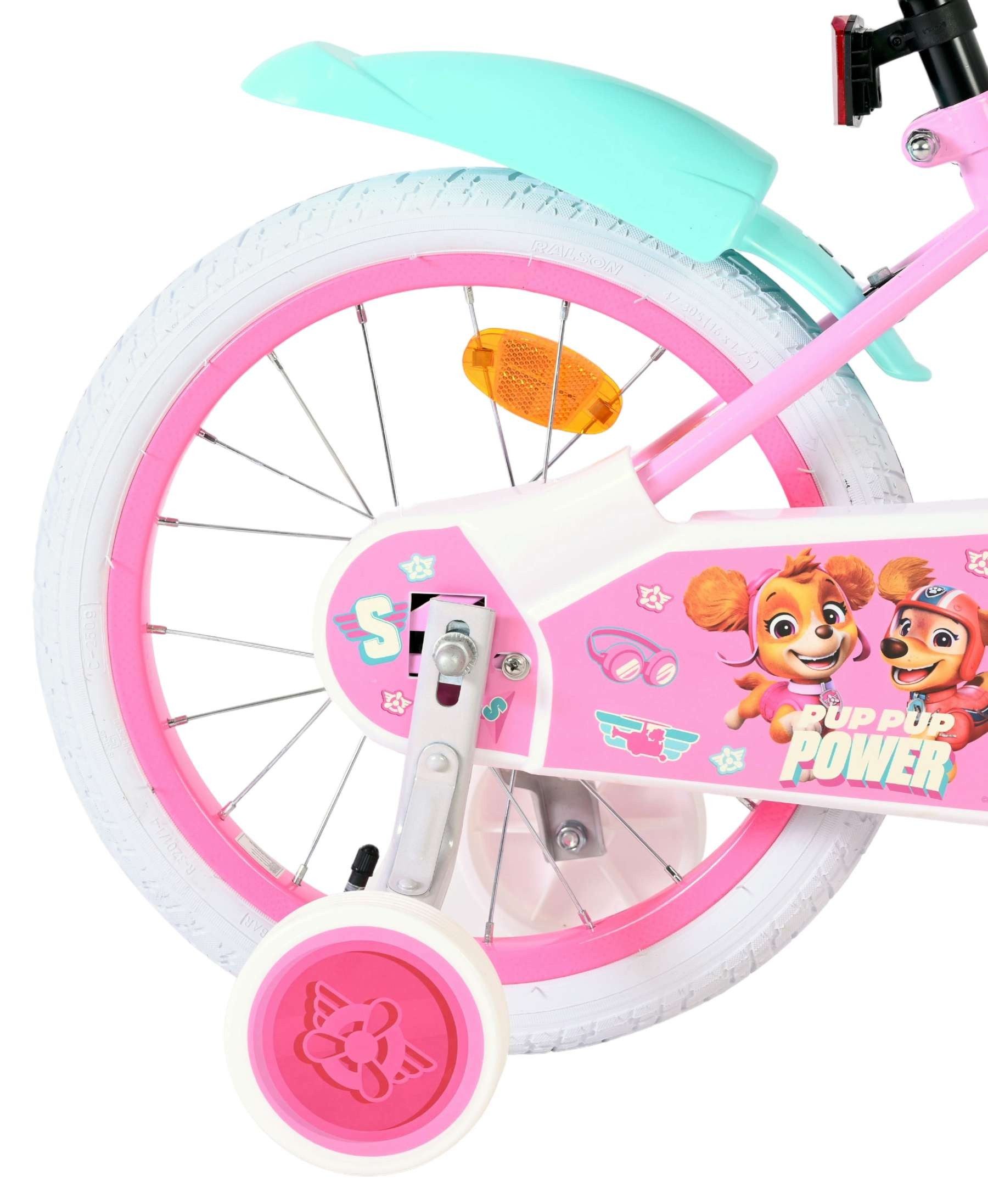Volare Kinderfahrrad Paw Patrol Mädchen 16 Zoll Rosa - Korb, Puppensitz und Rücktrittbremse, Rücktrittbremse und Handbremse, geschlossener Kettenschutz