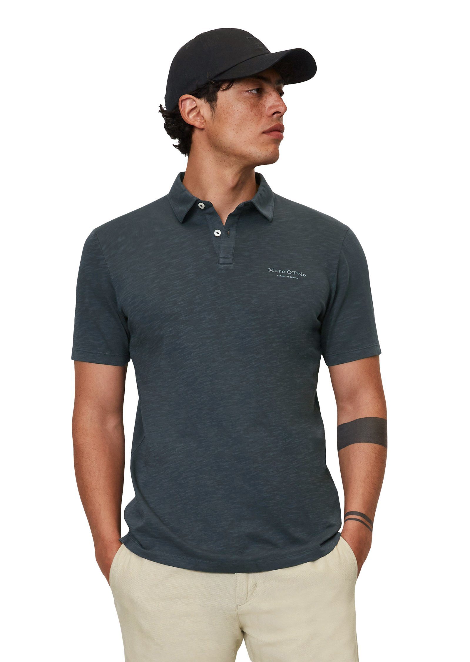 Bio-Baumwolle dunkelblau O'Polo hochwertiger Marc Poloshirt aus