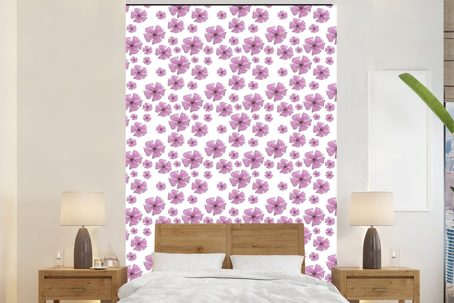 MuchoWow Fototapete Blumen - Sakura - Rosa, Matt, bedruckt, (3 St), Montagefertig Vinyl Tapete für Wohnzimmer, Wandtapete