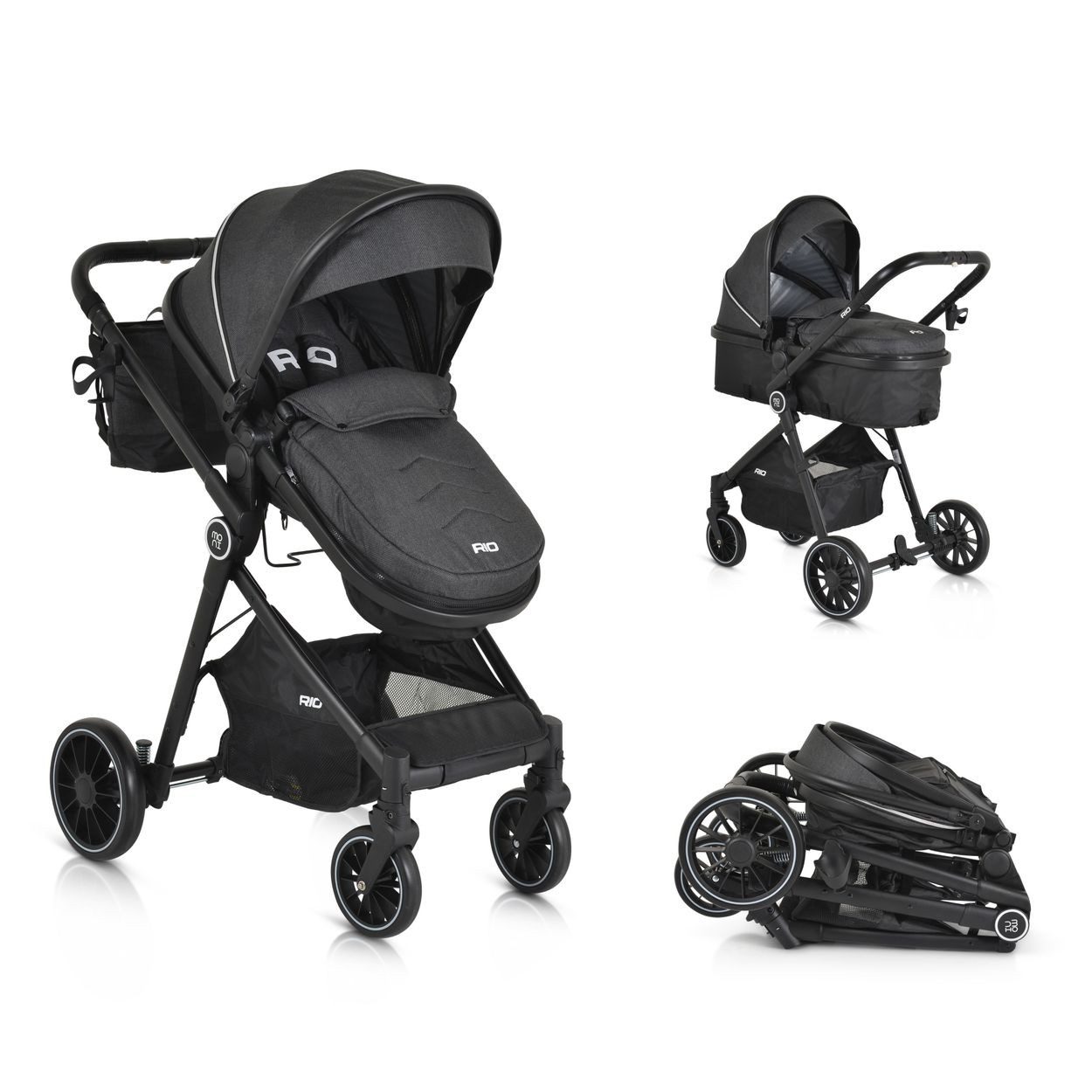 Moni Kombi-Kinderwagen Kinderwagen 2 in 1 Rio 22 kg, umbaubar Fußabdeckung klappbar Korb Gurt
