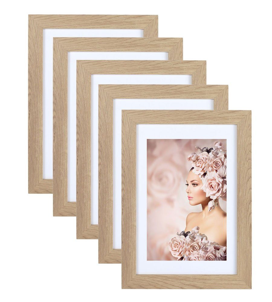 IDEAL TREND Bilderrahmen 5er Pack Holz Bilderrahmen Foto Plexi Rahmen Acryl Collage Wanddeko Po, für 5 Bilder (5 St), Natürliche Holzmaserung sichtbar, leichte Farbabweichungen möglich