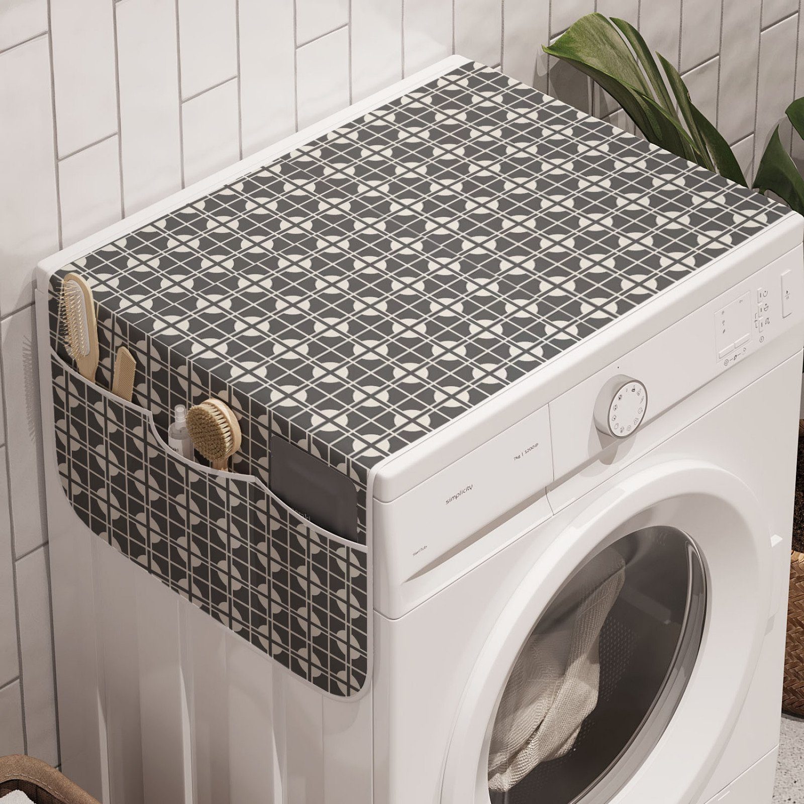 Squares Waschmaschine Anti-Rutsch-Stoffabdeckung Badorganizer Abstrakt und Abakuhaus und Linien für Trockner, Rounds