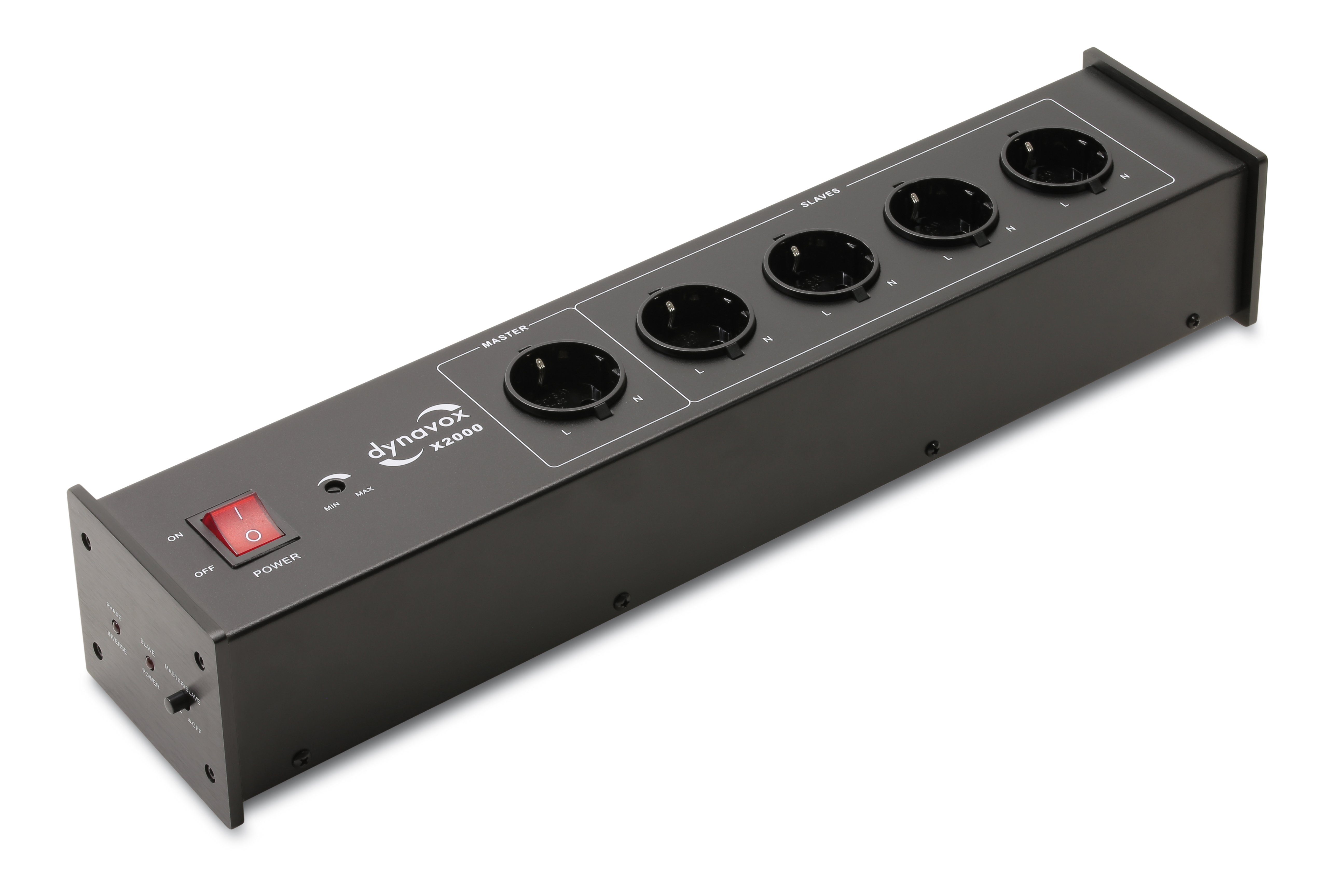 Dynavox X2000 Mehrfachsteckdose 5-fach (Lastschutz-Sicherung, Kabellänge 1.5 m), Hifi-Netzfilter, Master-Slave-Funktion, Phasen-LED