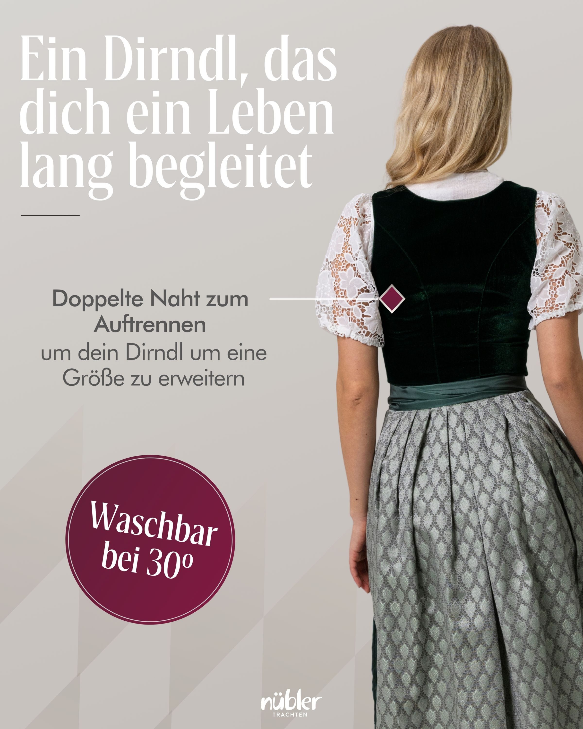 Nübler Trachtenkleid Dirndl midi Malies in Dunkelgrün von Nübler - Rocklänge 60 cm