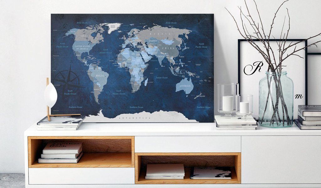 Artgeist Pinnwand Dark Blue Map] [Cork World