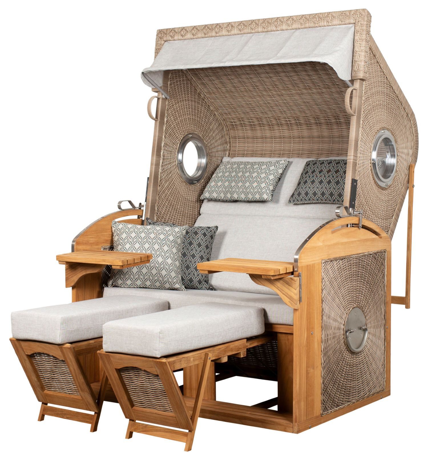 deVries PURE® Strandkorb Sailor XL - PE white kubu - Dessin 507, BxTxH: 135x90x165 cm, Halblieger, Ostsee-Strandkorb, feines Teakholz - Rückholfeder - Schutzhülle - Wechselkissen