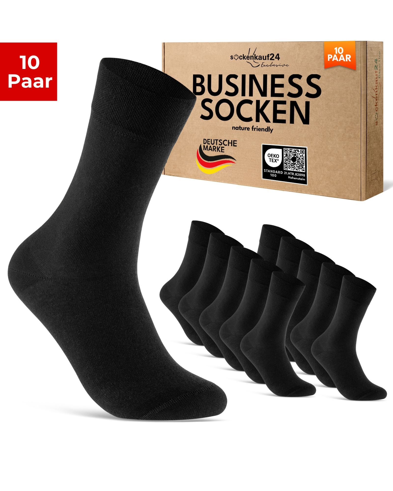 sockenkauf24 Businesssocken Premium Socken mit Komfortbund Herren & Damen Business Socken (Schwarz, 10-Paar, 47-50) aus gekämmter Baumwolle mit Pique-Bund, ohne Naht
