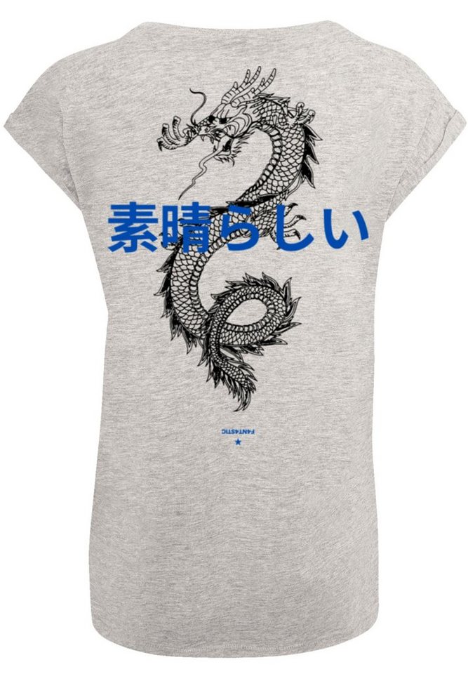 F4NT4STIC T-Shirt PLUS SIZE Dragon Drache Japan Print, Das Model ist 170 cm  und trägt Größe M