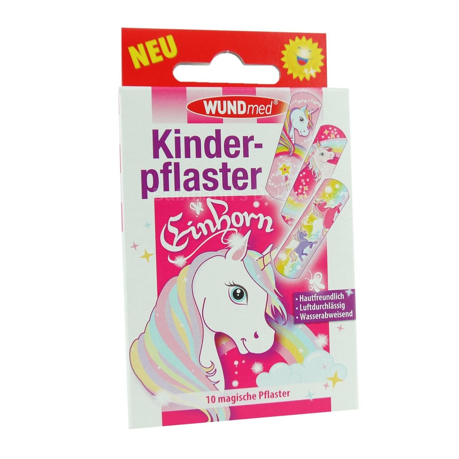 Wundmed Wundpflaster 100 Stück Kinderpflaster Einhorn 10 x 10 Stück (Set, 100 St., Kinderpflaster), Pflaster Wundpflaster Kinderwundpflaster Wundverband