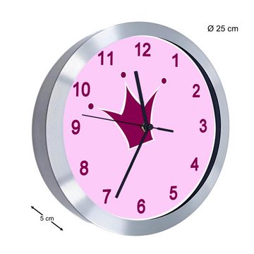 CreaDesign Funkwanduhr Funkuhr, Kinder Wanduhr, Kinderuhr, Kinderzimmer Krone rosa (geräuscharmes Uhrwerk)