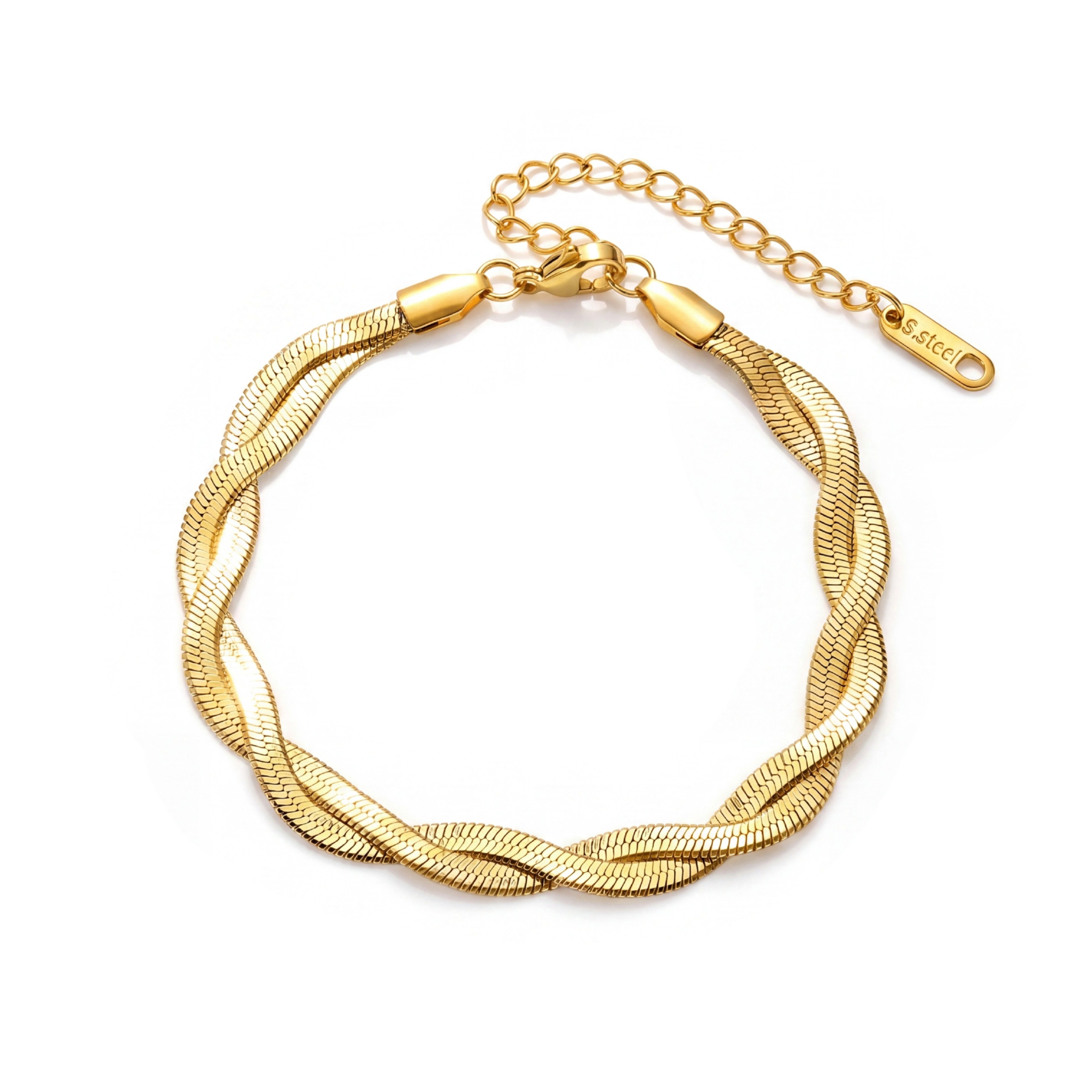 salazar.plus Gliederarmband Premium Doppel-Schlangen-Armband Luxus Edelstahl vergoldet, Zweireihiges Schlangen-Armband aus vergoldetem Edelstahl, 16+5 cm