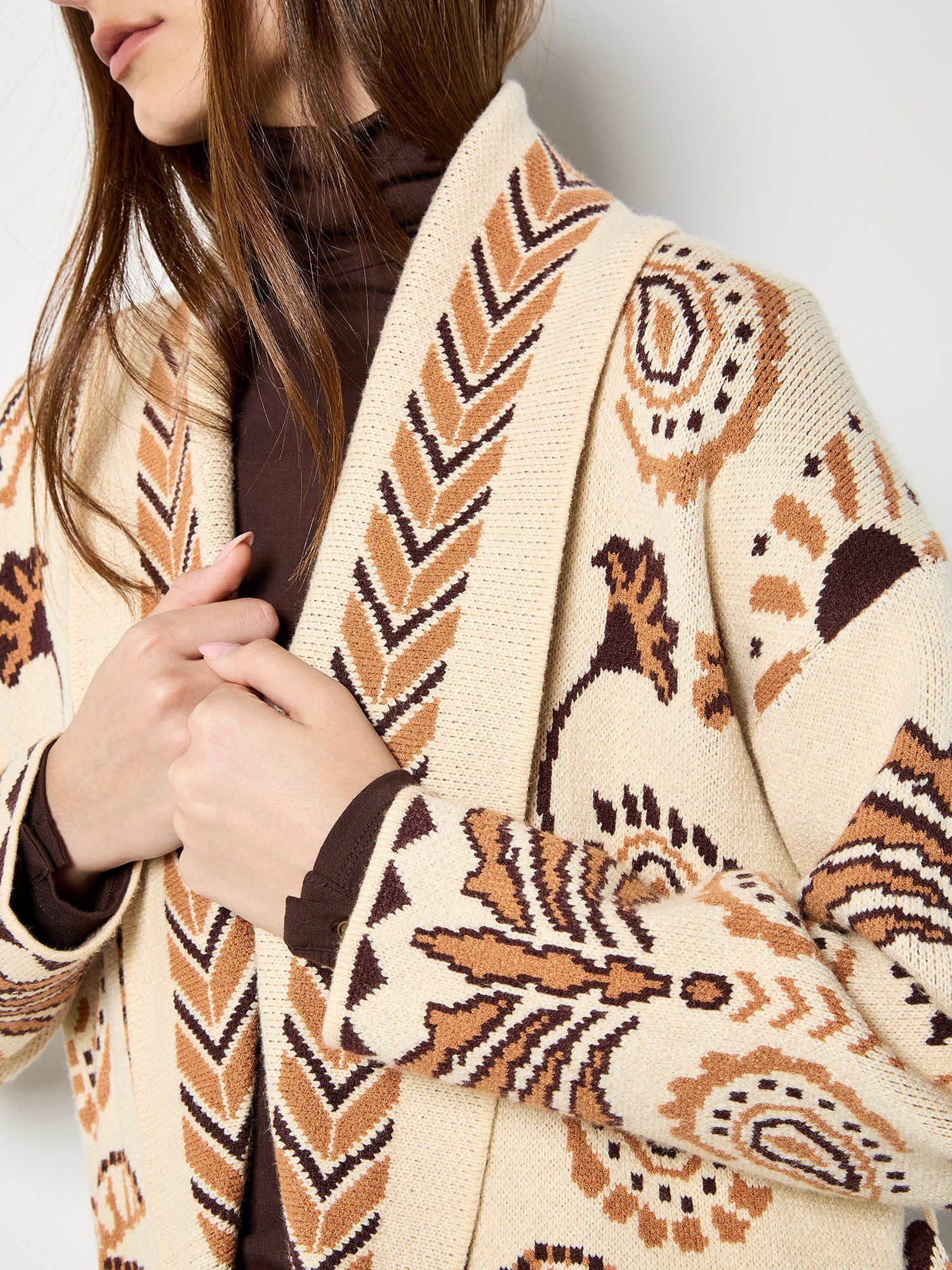Apricot Cardigan Gemusterter Cardigan (2-tlg., mit Stoffgürtel) mit Schalkragen
