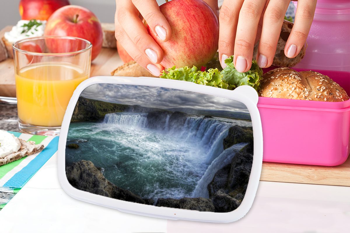- Kunststoff MuchoWow für Lunchbox Kinder, - (2-tlg), Wasserfälle Brotbox Mädchen, Blau, Kunststoff, Erwachsene, Island Snackbox, rosa Brotdose