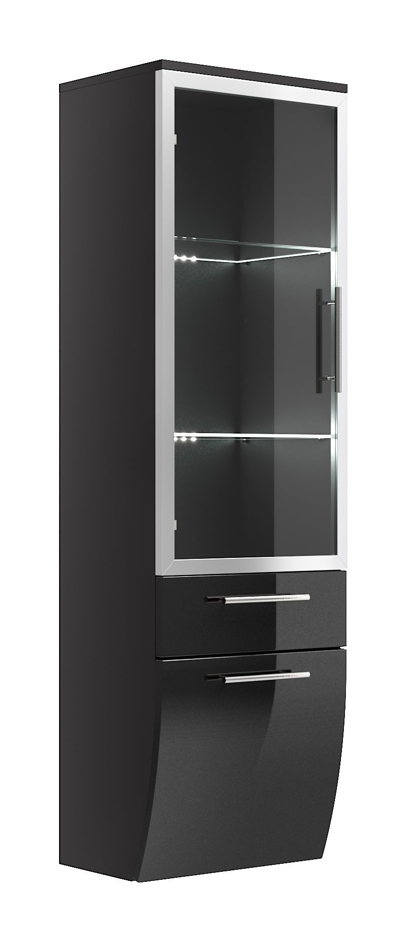 Magnolia Home Badmöbel-Set Hochschrank Salona 135 cm mit Glastür Anthrazit, Soft-Close