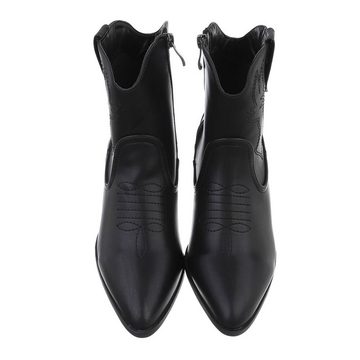 Ital-Design Damen Cowboyboots Western Westernstiefelette Blockabsatz Western- & Bikerboots in Schwarz