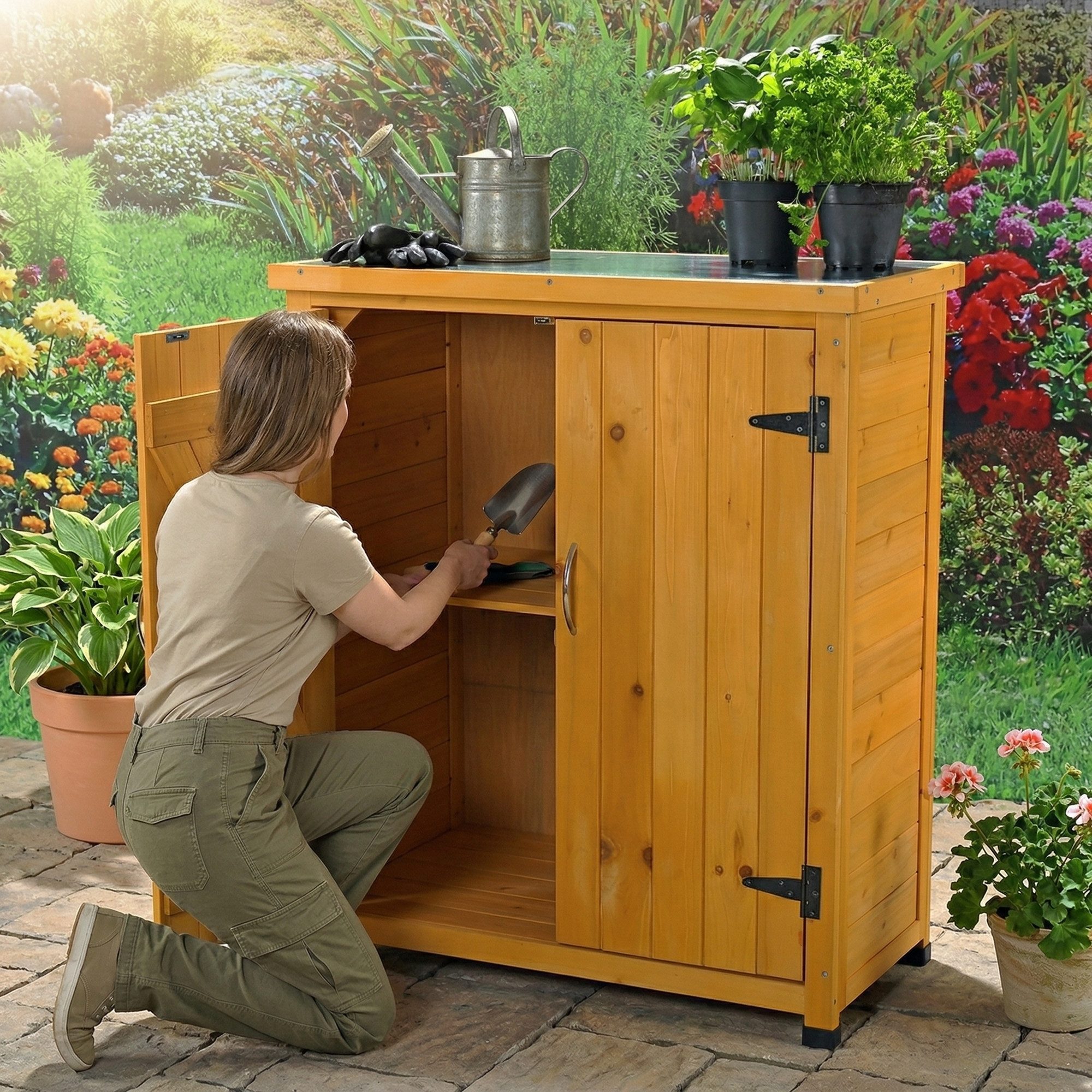 Mucola Garten-Geräteschrank Geräteschrank Gerätehaus Gartenschuppen Schrank Schuppen Gartenschrank, BxT: 75x40 cm, (Stück), Oberfläche mit robuster Platte – Bild 4 von 5